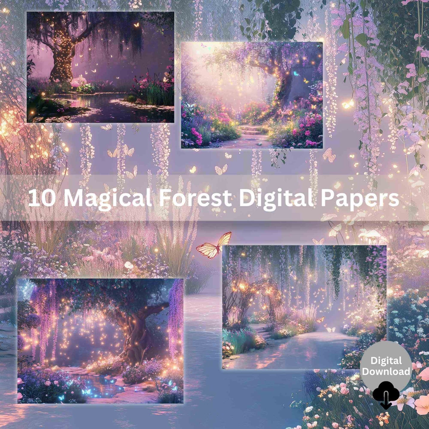 10 Magical Forest Digital Papers – Whimsical Printable Backgrounds for Crafts & Journals – Faith - Based Printable by Digital Kim Designs