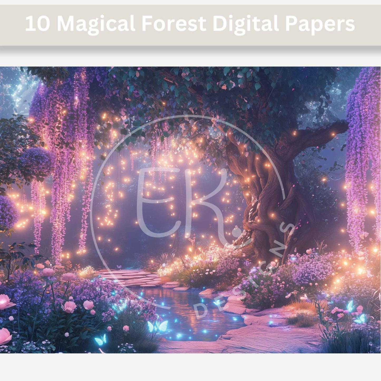 10 Magical Forest Digital Papers – Whimsical Printable Backgrounds for Crafts & Journals – Faith - Based Printable by Digital Kim Designs