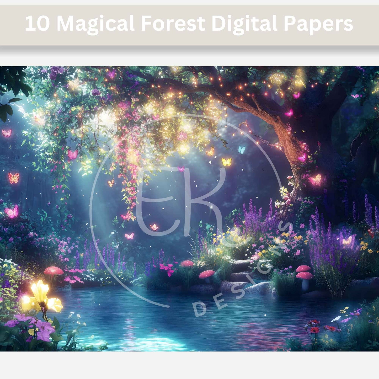 10 Magical Forest Digital Papers – Whimsical Printable Backgrounds for Crafts & Journals – Faith - Based Printable by Digital Kim Designs