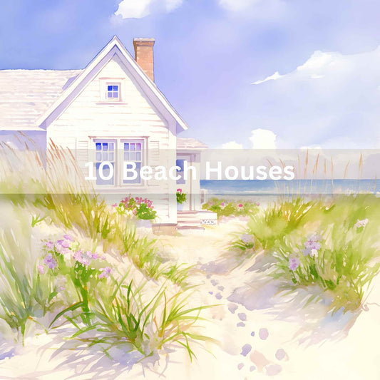 10 Printable Beach House Watercolor Images – Coastal Cottage Clipart & Junk Journal Ephemera – Faith - Based Printable by Digital Kim Designs