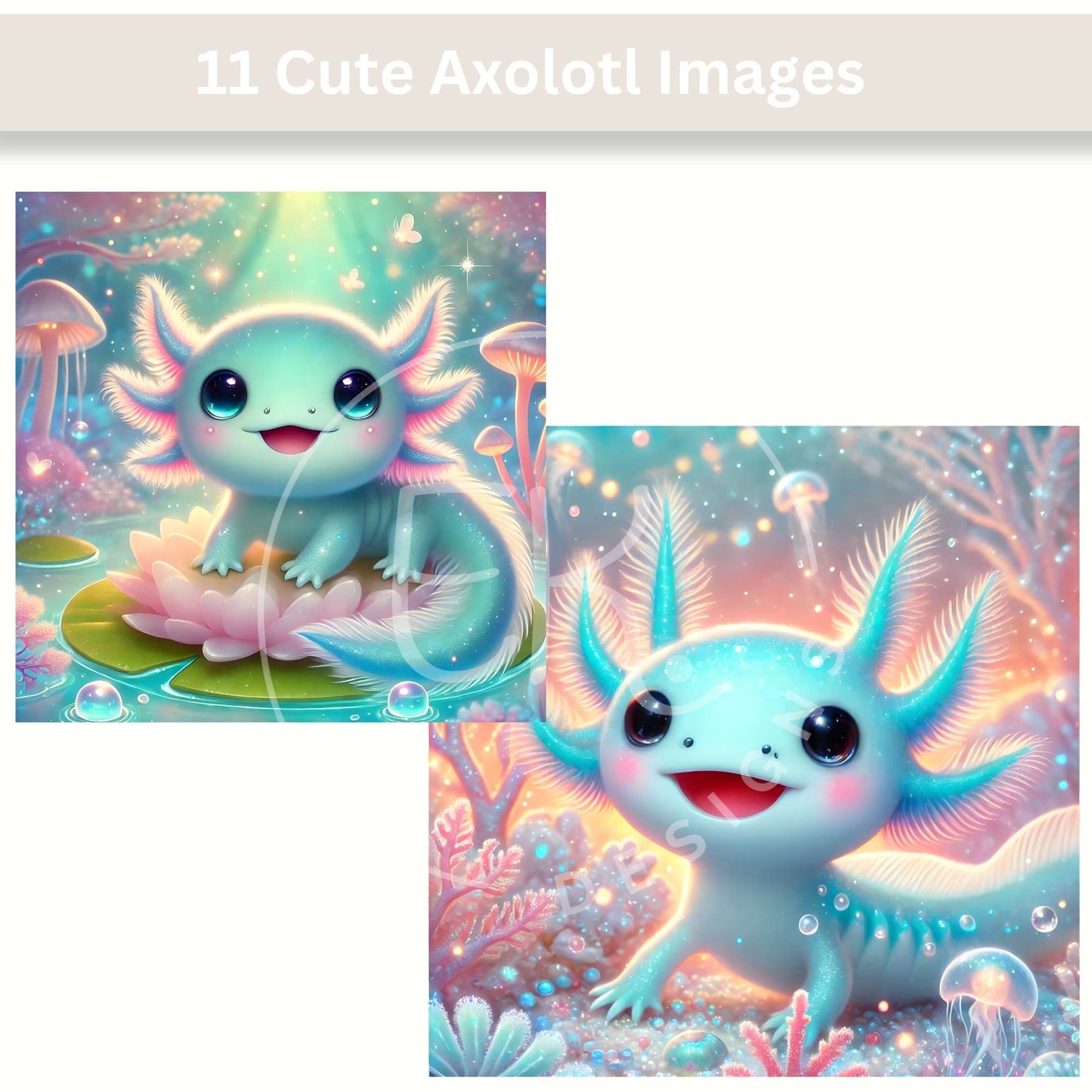 11 Cute Axolotl Clipart Images – Kawaii Digital Download for Sublimation, Stickers, Party Decor & Crafts – Faith - Based Printable by Digital Kim Designs