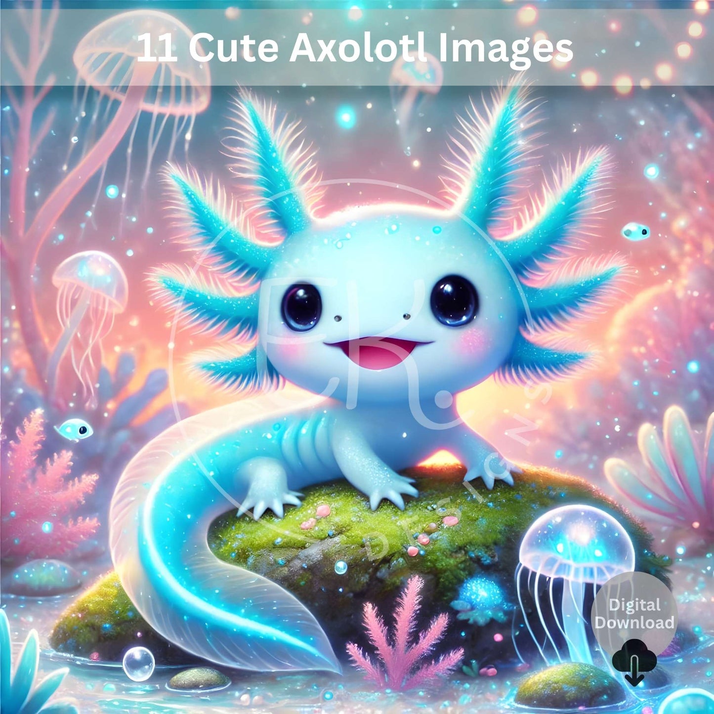 11 Cute Axolotl Clipart Images – Kawaii Digital Download for Sublimation, Stickers, Party Decor & Crafts – Faith - Based Printable by Digital Kim Designs