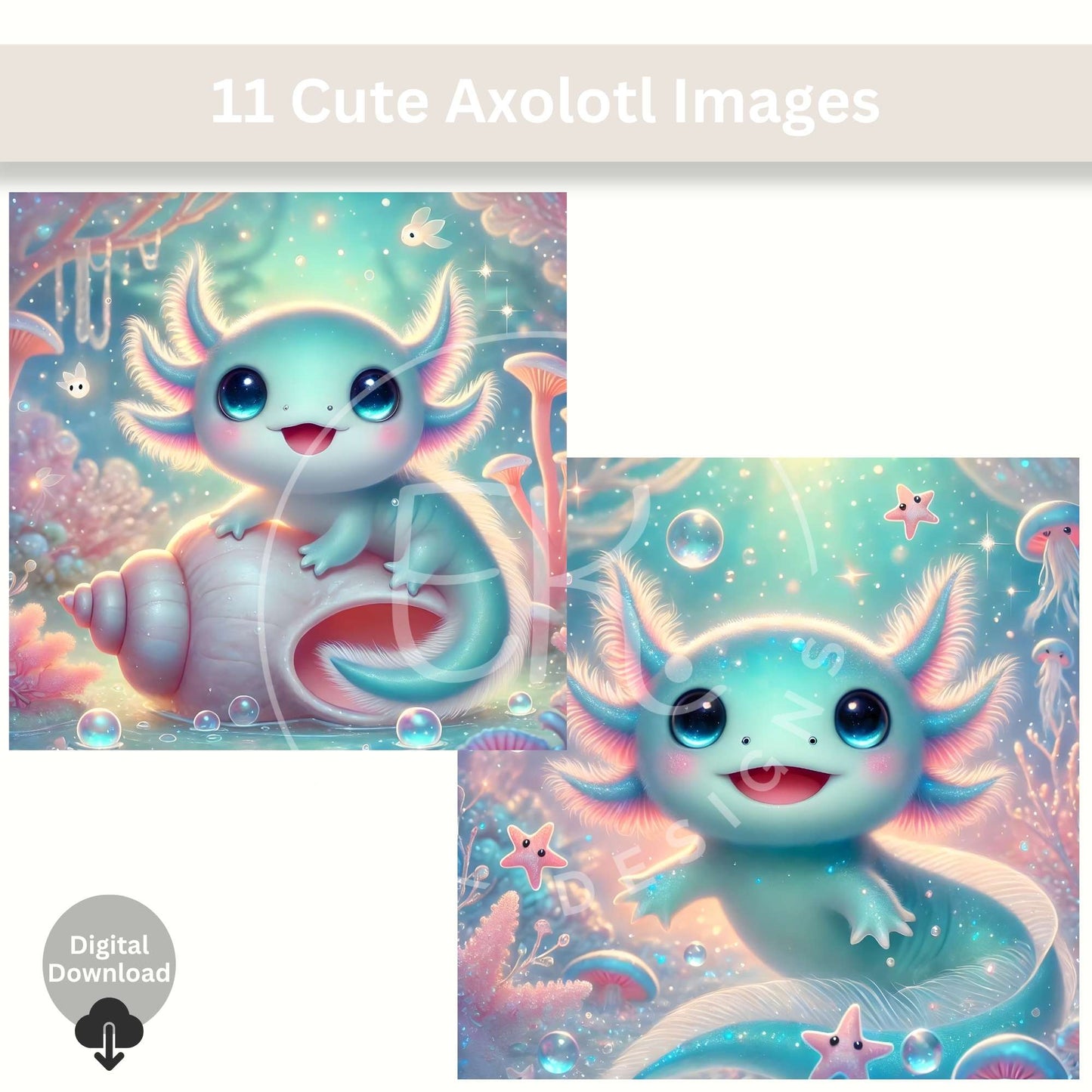11 Cute Axolotl Clipart Images – Kawaii Digital Download for Sublimation, Stickers, Party Decor & Crafts – Faith - Based Printable by Digital Kim Designs