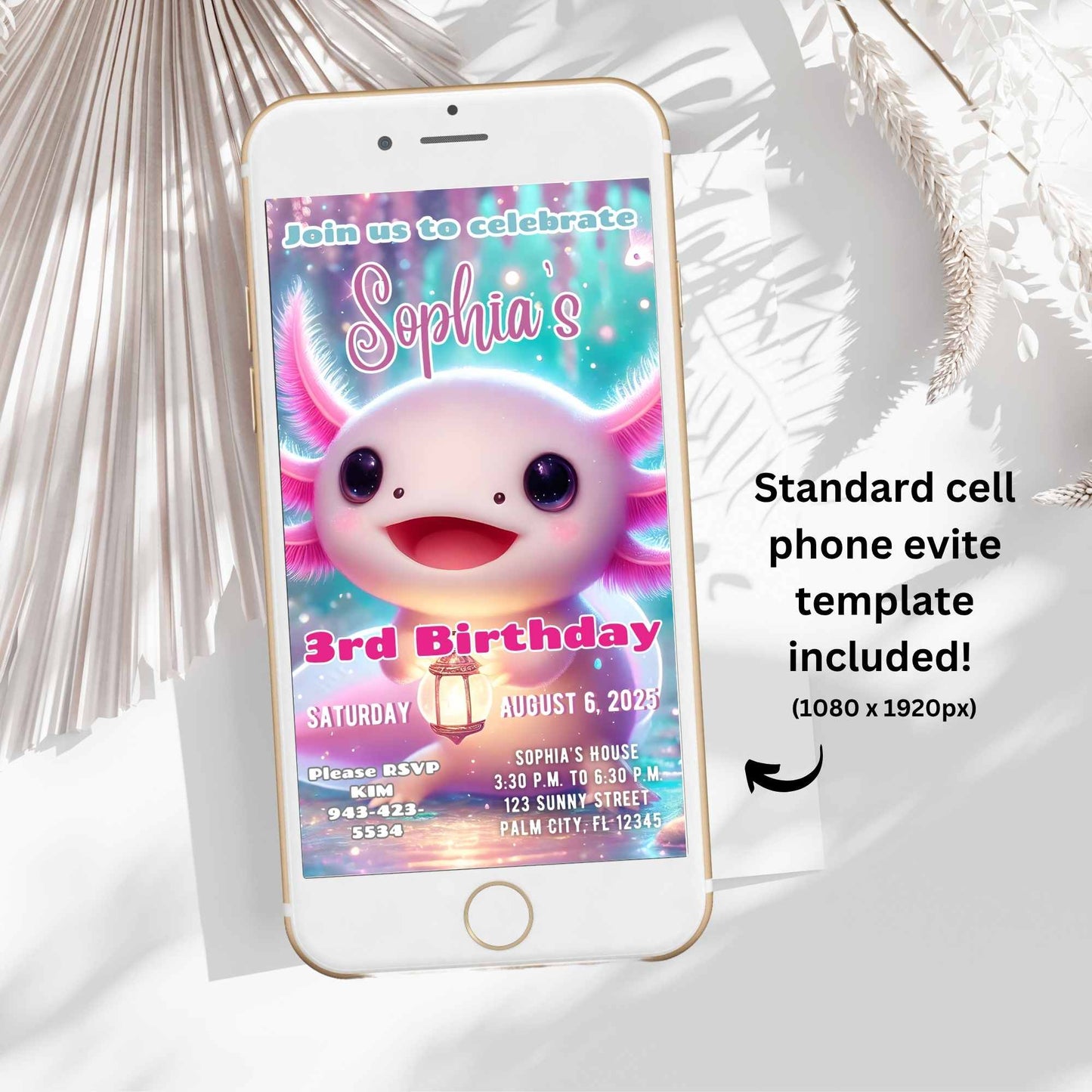 Axolotl Birthday Invitation – Editable Canva Template – Printable + Phone Evite – Faith - Based Printable by Digital Kim Designs