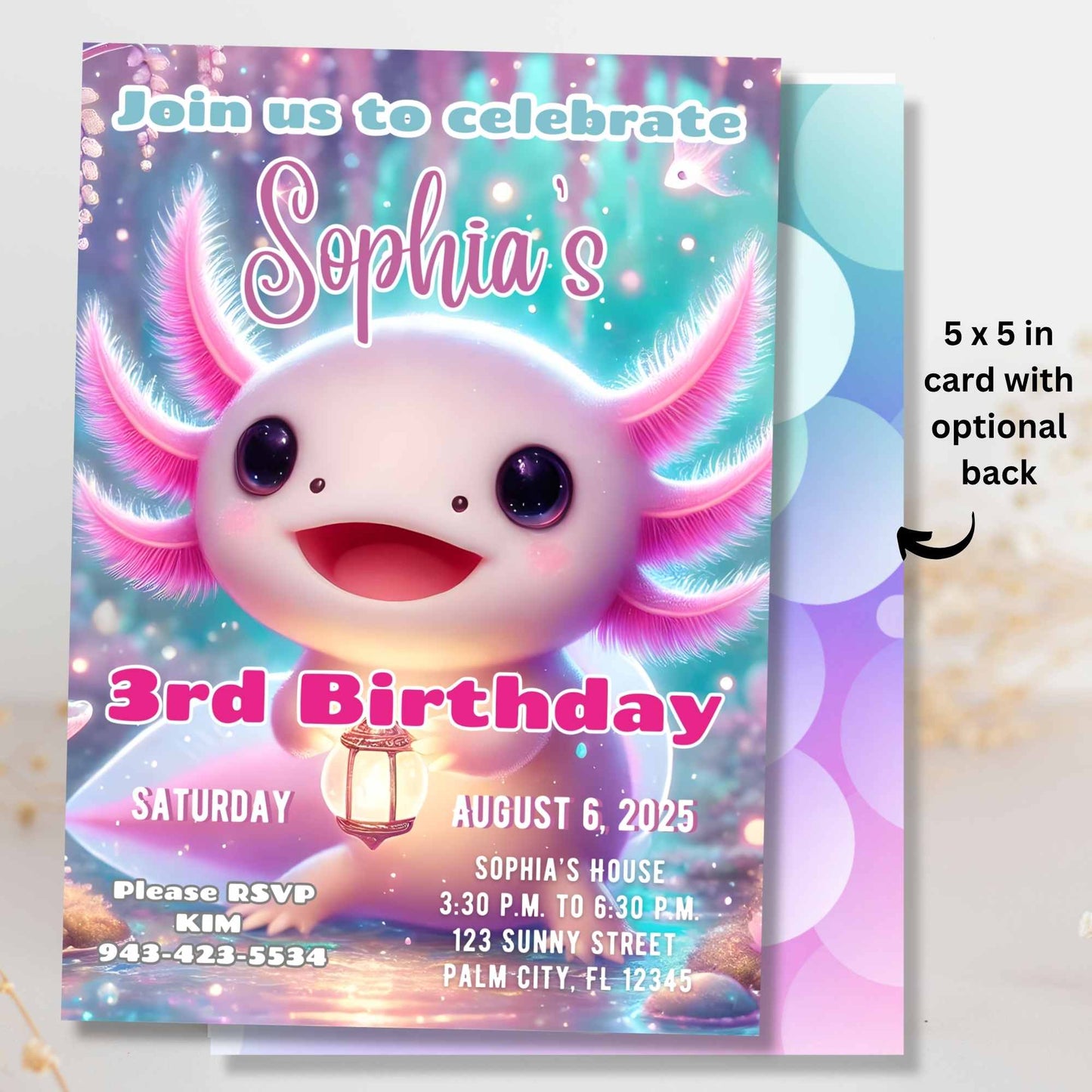 Axolotl Birthday Invitation – Editable Canva Template – Printable + Phone Evite – Faith - Based Printable by Digital Kim Designs