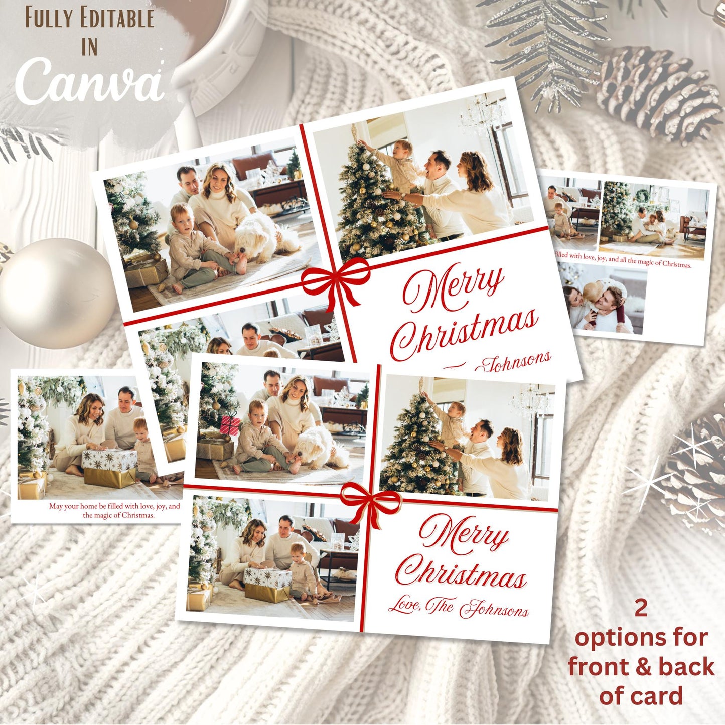 Editable Christmas Photo Card – Red Ribbon Canva Template | Digital Download – Digital Printable by Digital Kim Designs