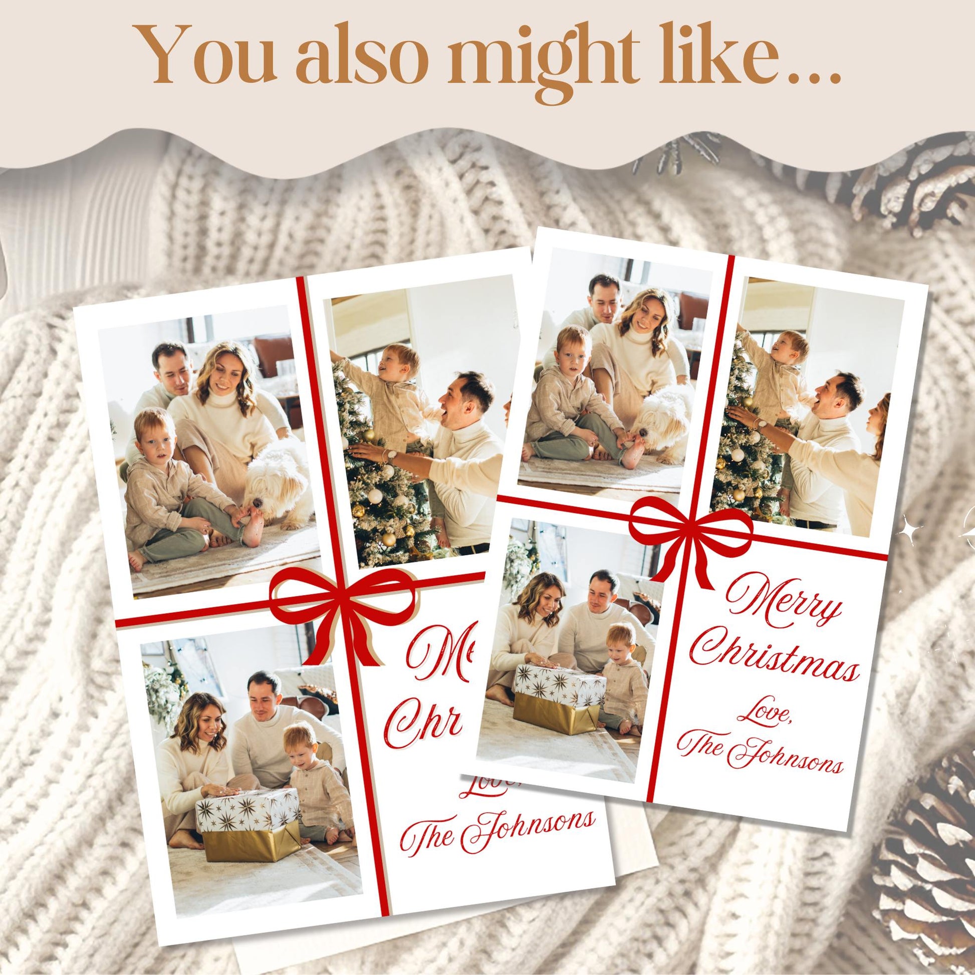 Editable Christmas Photo Card – Red Ribbon Canva Template | Digital Download – Digital Printable by Digital Kim Designs