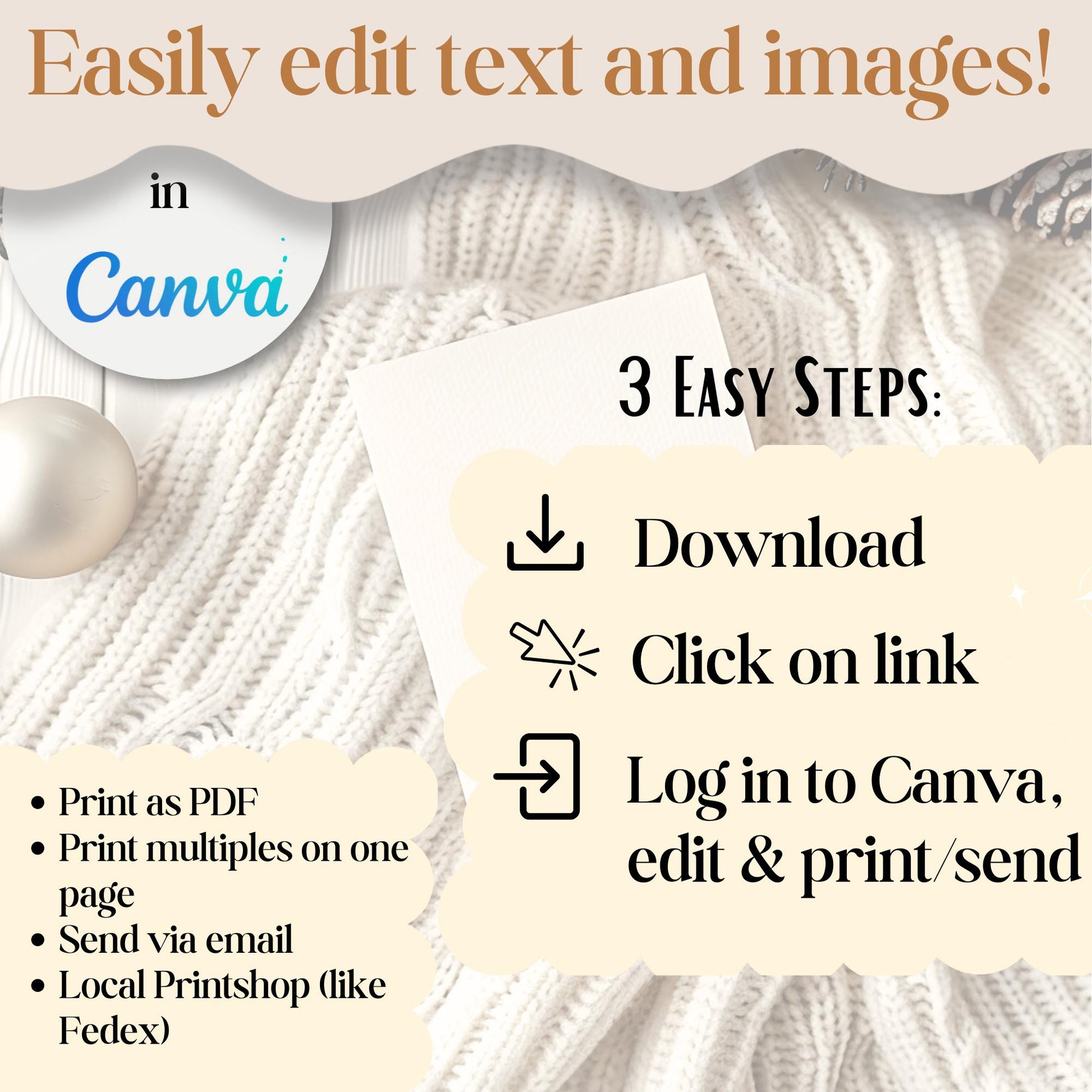 Editable Christmas Photo Card – Red Ribbon Canva Template | Digital Download – Digital Printable by Digital Kim Designs