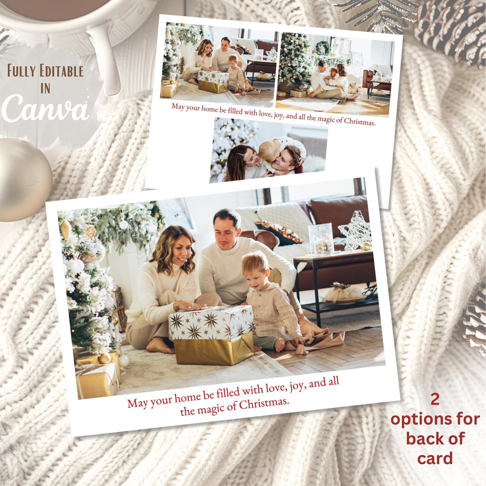 Editable Christmas Photo Card – Red Ribbon Canva Template | Digital Download – Digital Printable by Digital Kim Designs