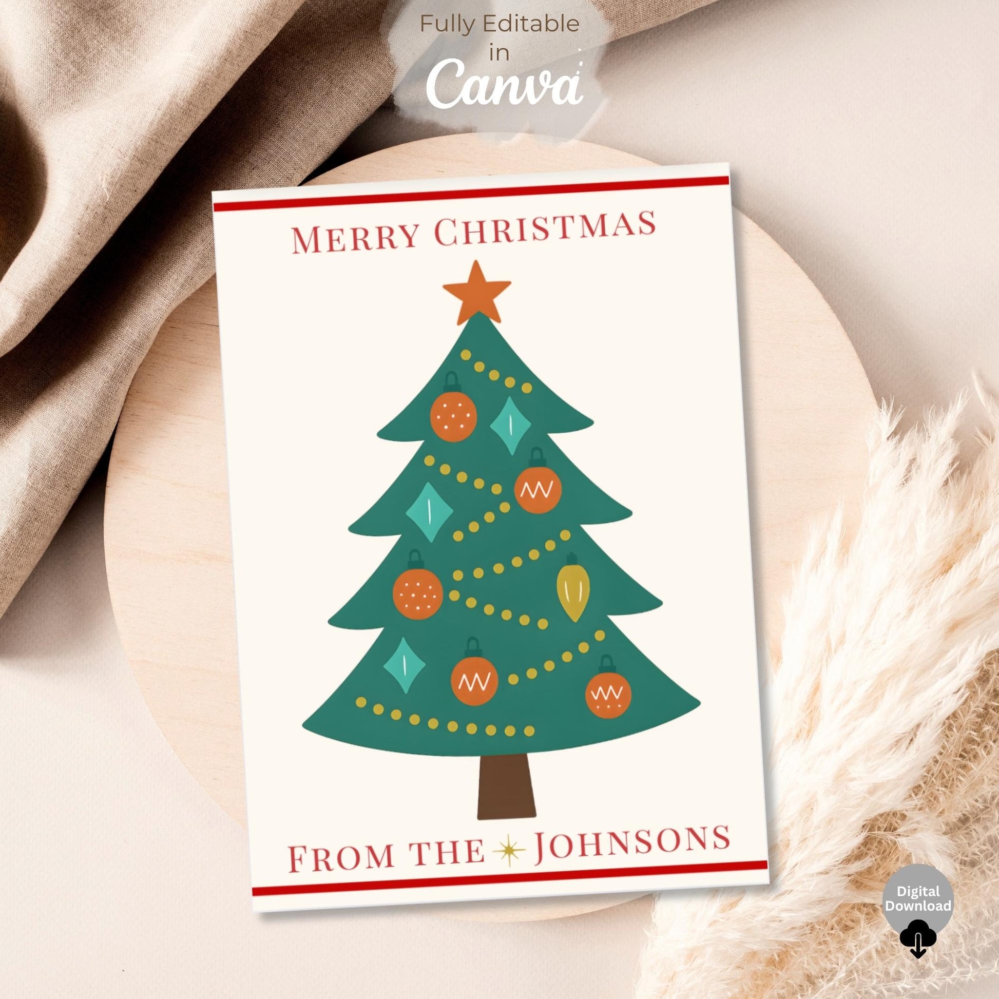Editable Christmas Tree Card Template | Modern Holiday Canva Design – Digital Printable by Digital Kim Designs