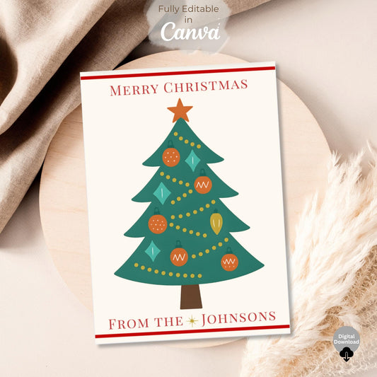 Editable Christmas Tree Card Template | Modern Holiday Canva Design – Digital Printable by Digital Kim Designs