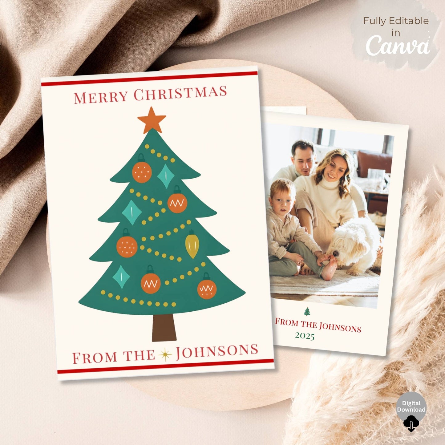 Editable Christmas Tree Card Template | Modern Holiday Canva Design – Digital Printable by Digital Kim Designs