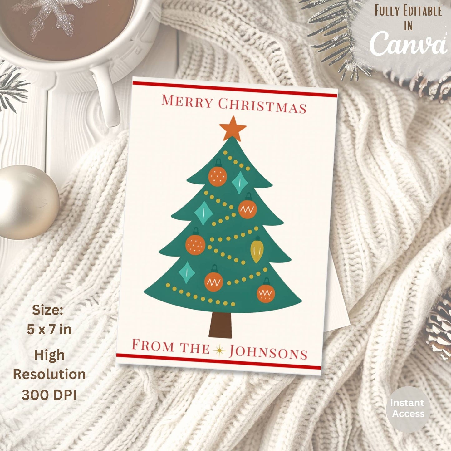 Editable Christmas Tree Card Template | Modern Holiday Canva Design – Digital Printable by Digital Kim Designs