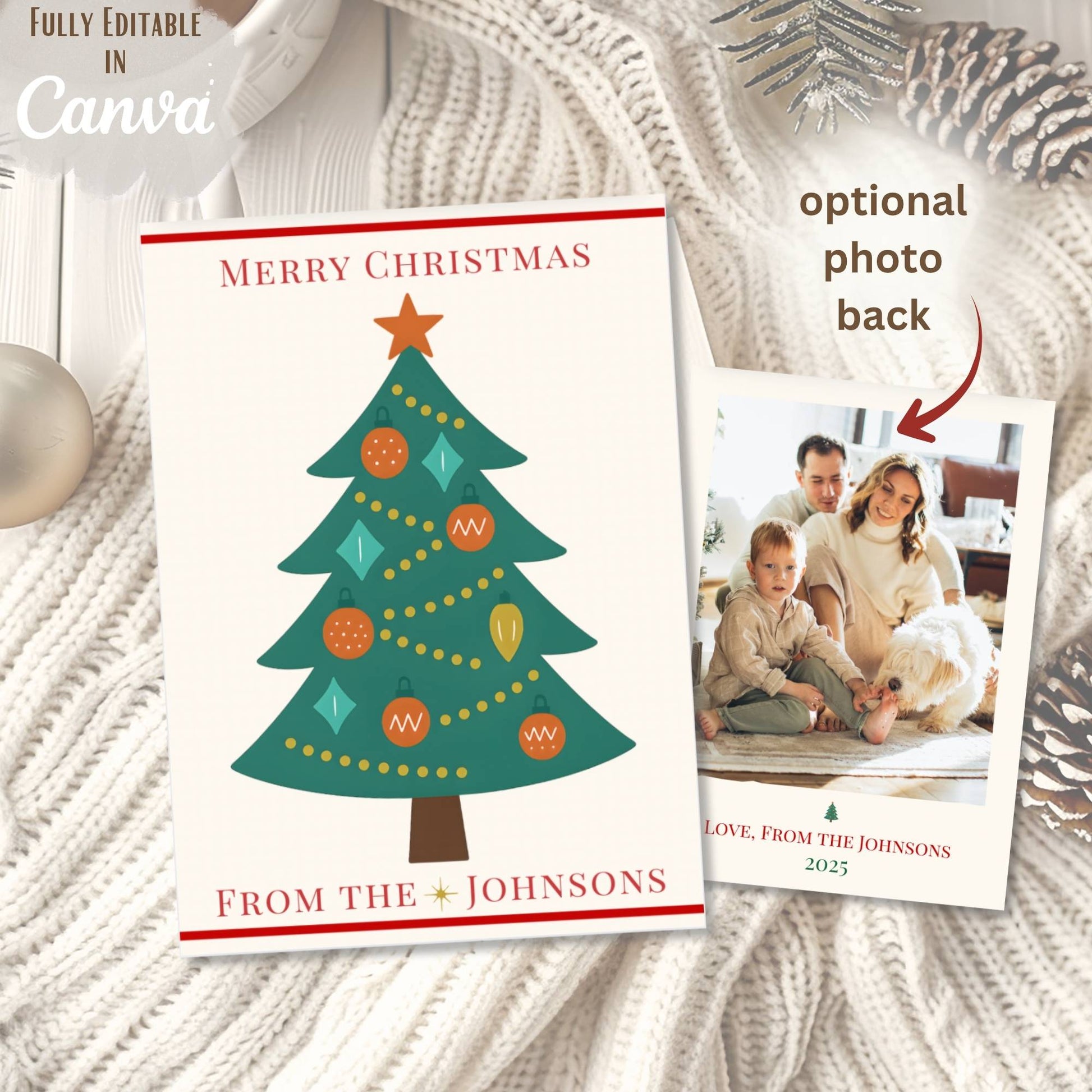 Editable Christmas Tree Card Template | Modern Holiday Canva Design – Digital Printable by Digital Kim Designs