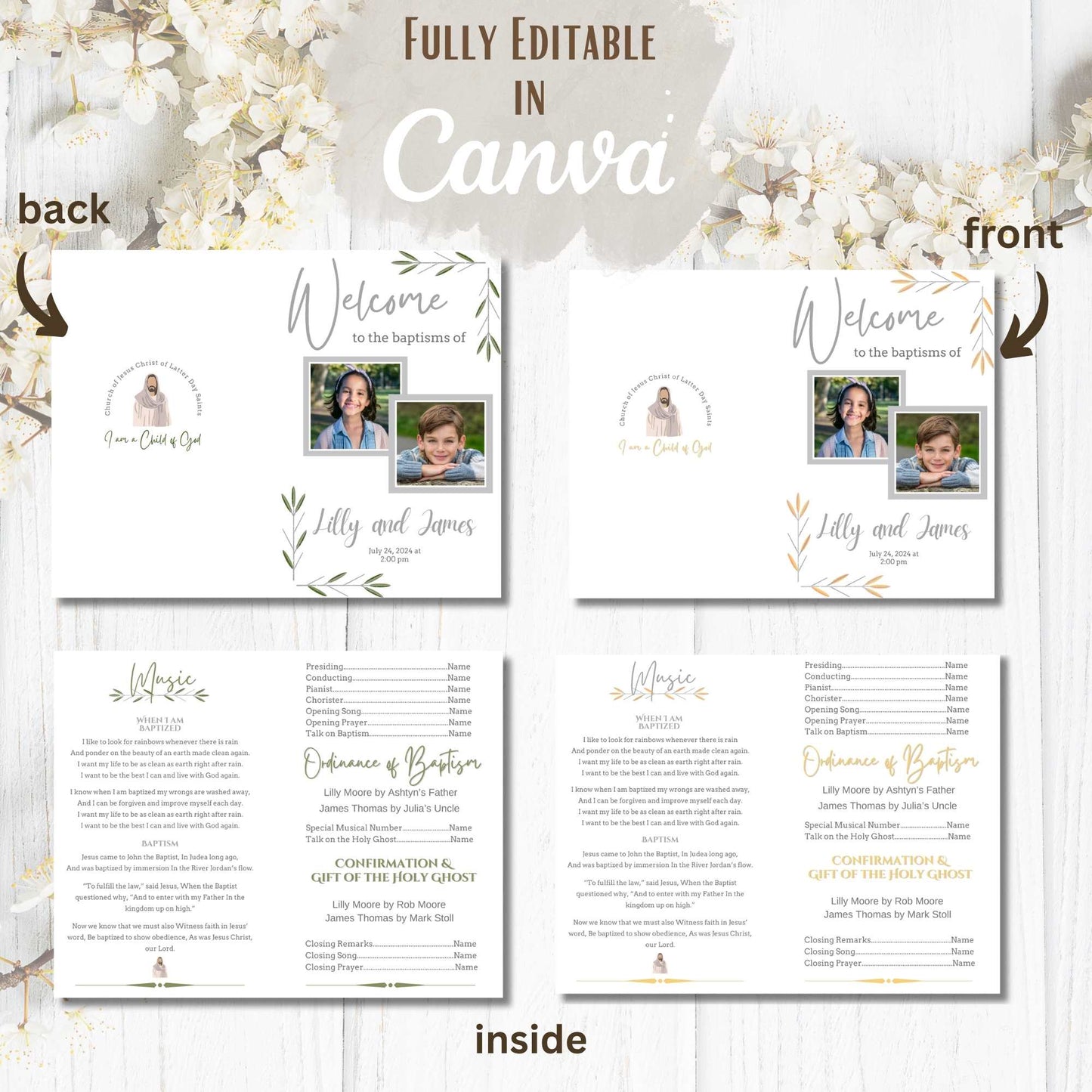 Editable Dual LDS Baptism Program Template | Foldable Printable for 2 Kids | Gender Neutral Canva Design | Instant Download – Faith - Based Printable by Digital Kim Designs