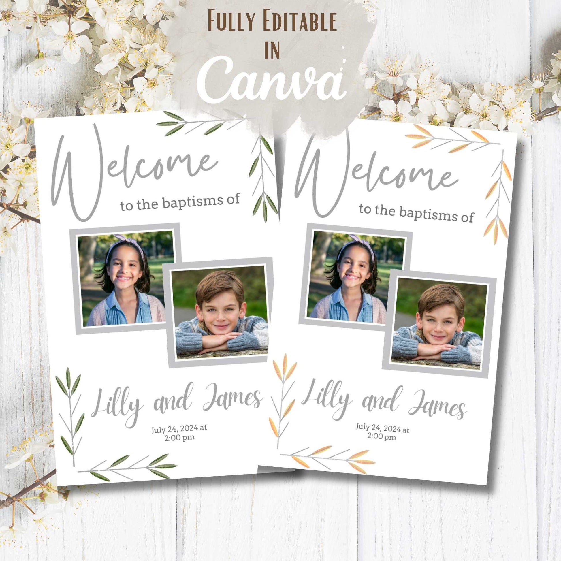Editable Dual LDS Baptism Program Template | Foldable Printable for 2 Kids | Gender Neutral Canva Design | Instant Download β Faith - Based Printable by Digital Kim Designs