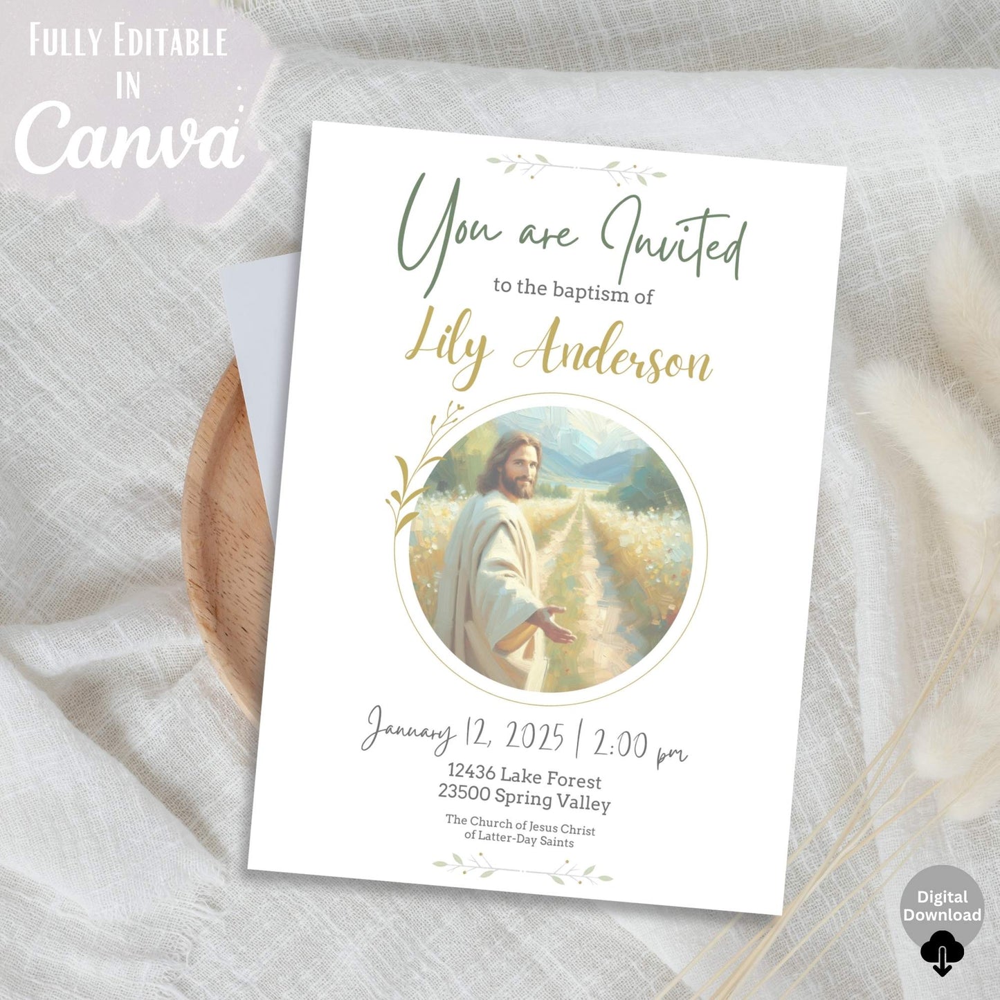 Editable LDS Baptism Invitation Template – Canva Printable | Girl or Boy | Instant Download – Faith - Based Printable by Digital Kim Designs