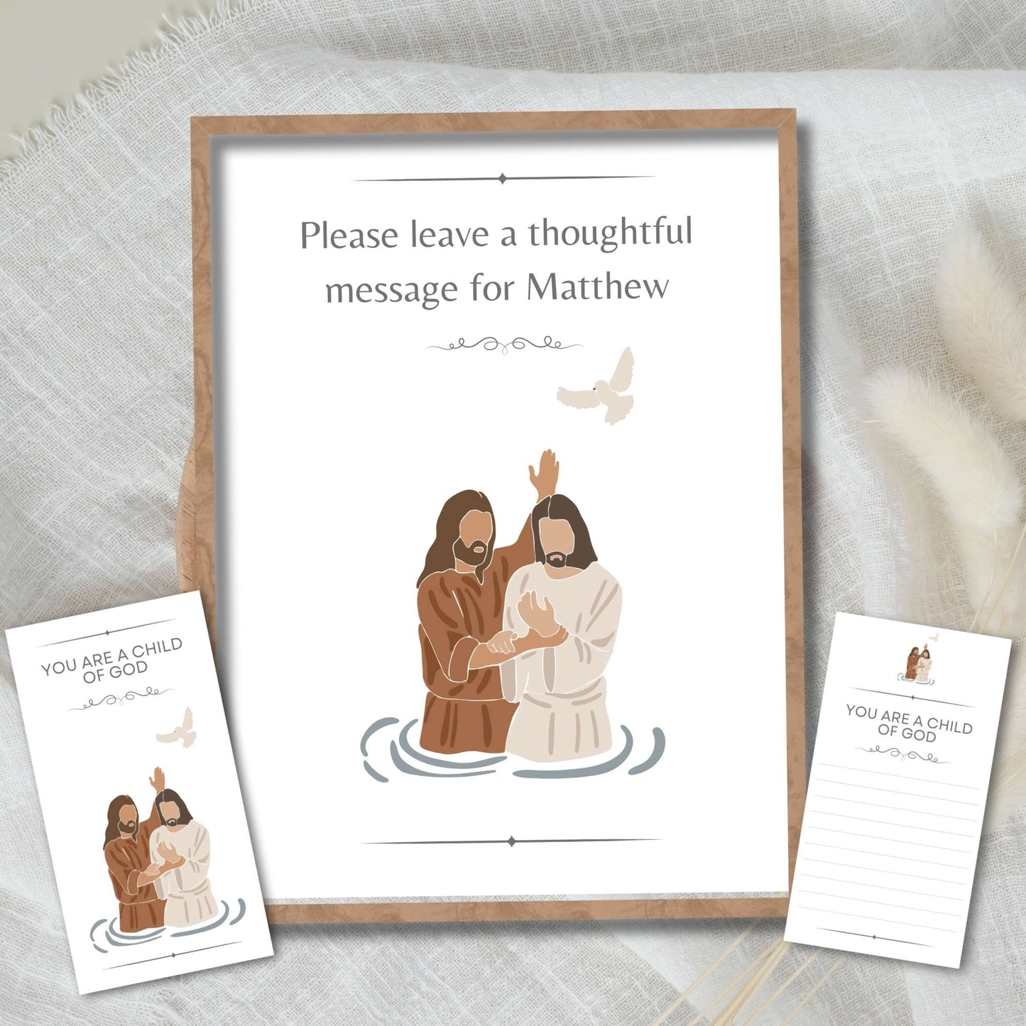 Editable LDS Baptism Sign & Note Cards – Printable Keepsake for Guests, Canva Template – Faith - Based Printable by Digital Kim Designs