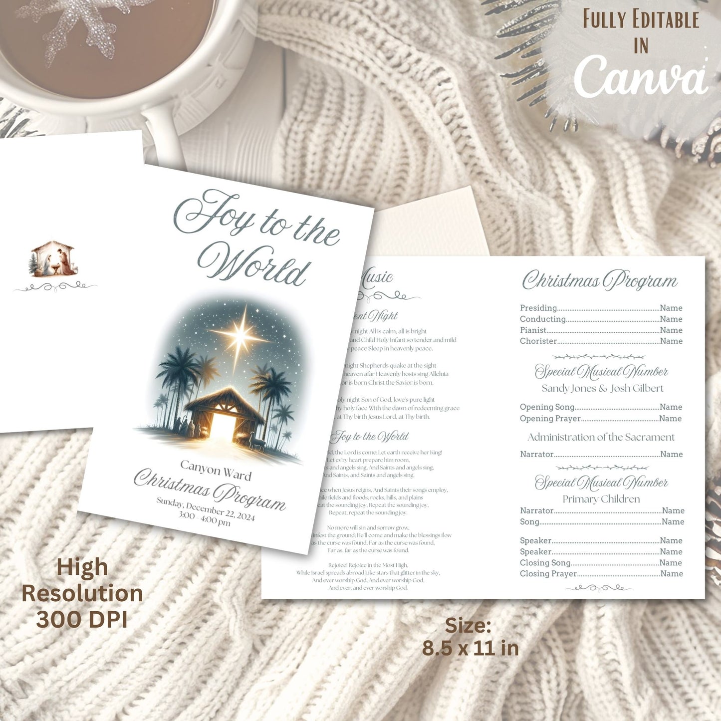 Editable LDS Christmas Program Template – Joy to the World Canva Design | Sacrament Meeting Program (Digital Download) – Digital Printable by Digital Kim Designs