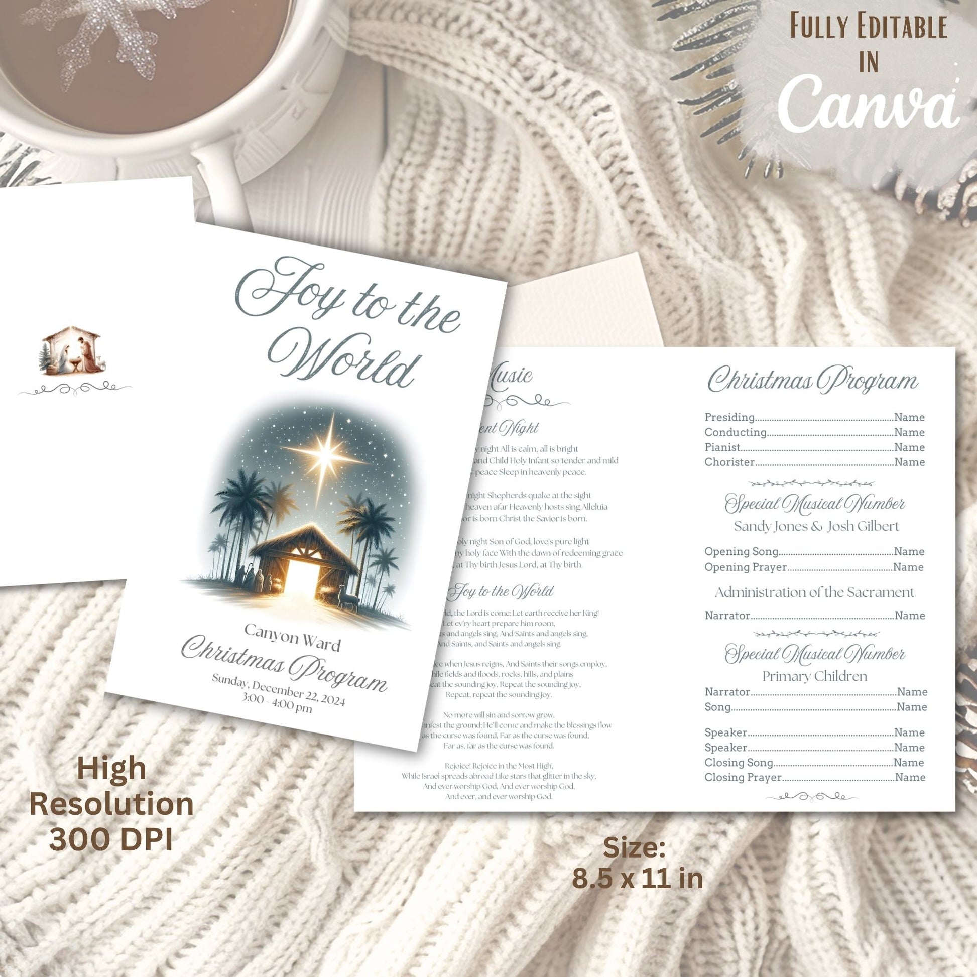 Editable LDS Christmas Program Template – Joy to the World Canva Design | Sacrament Meeting Program (Digital Download) – Digital Printable by Digital Kim Designs