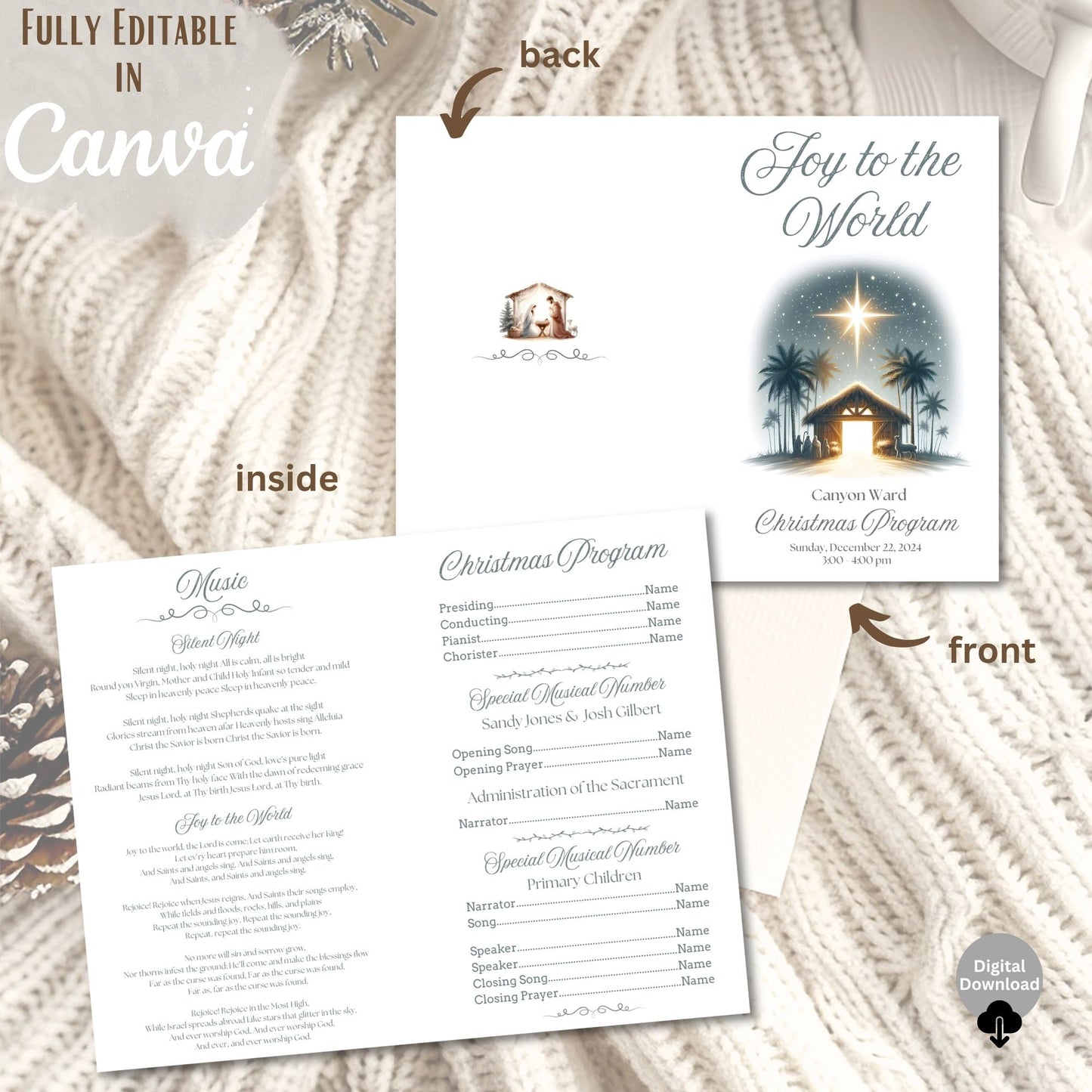 Editable LDS Christmas Program Template – Joy to the World Canva Design | Sacrament Meeting Program (Digital Download) – Digital Printable by Digital Kim Designs