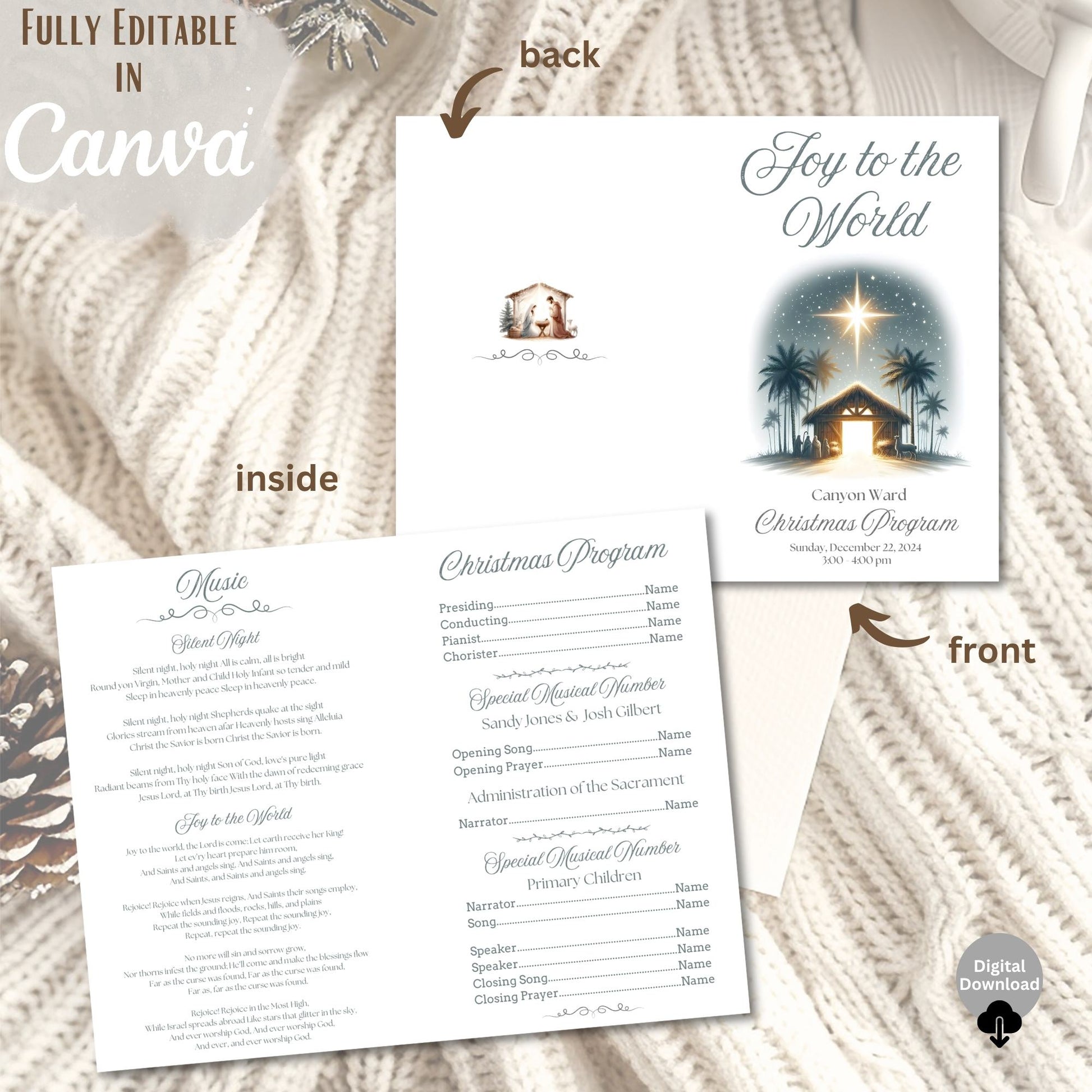 Editable LDS Christmas Program Template – Joy to the World Canva Design | Sacrament Meeting Program (Digital Download) – Digital Printable by Digital Kim Designs