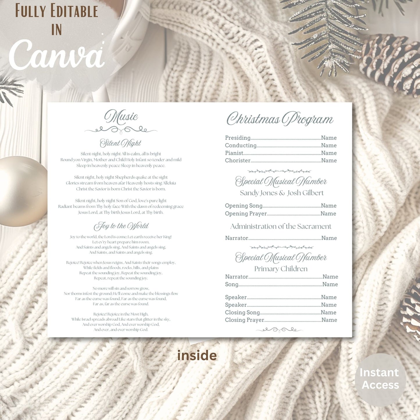 Editable LDS Christmas Program Template – Joy to the World Canva Design | Sacrament Meeting Program (Digital Download) – Digital Printable by Digital Kim Designs