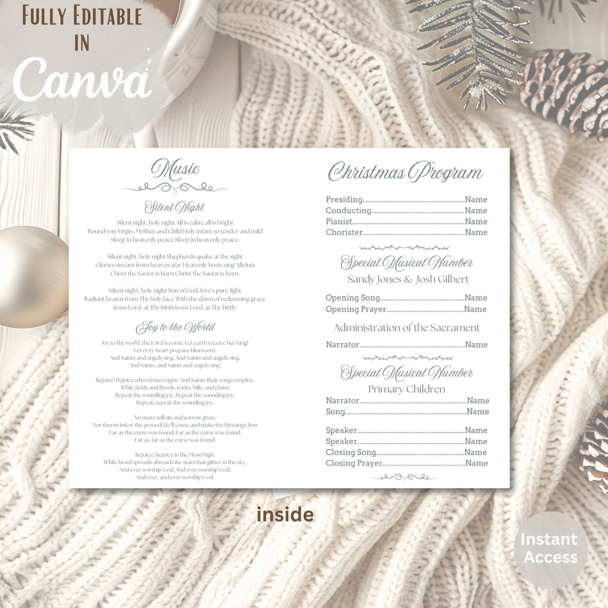 Editable LDS Christmas Program Template – Joy to the World Canva Design | Sacrament Meeting Program (Digital Download) – Digital Printable by Digital Kim Designs