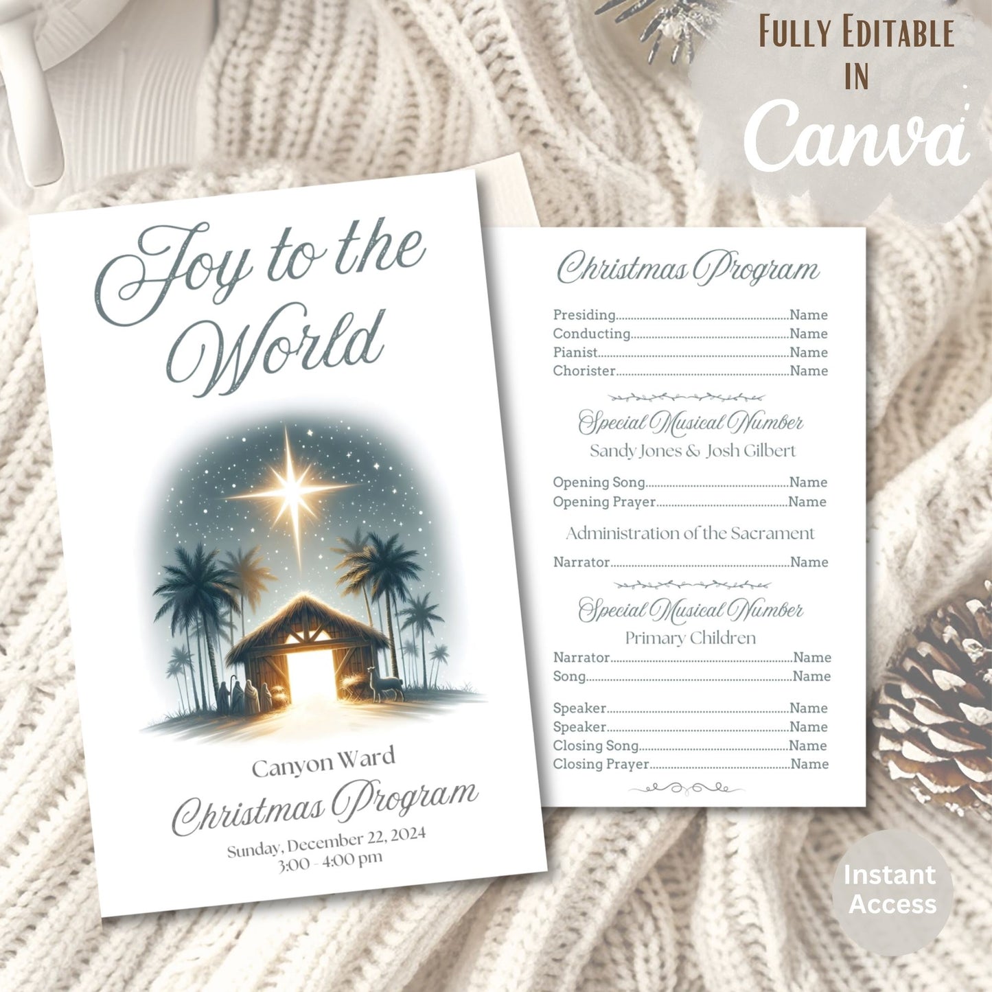 Editable LDS Christmas Program Template – Joy to the World Canva Design | Sacrament Meeting Program (Digital Download) – Digital Printable by Digital Kim Designs