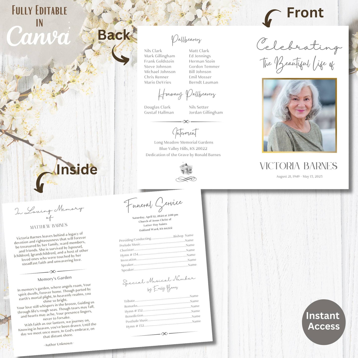 Editable LDS Funeral Program Template – Foldable Celebration of Life Canva Obituary Design – Faith - Based Printable by Digital Kim Designs