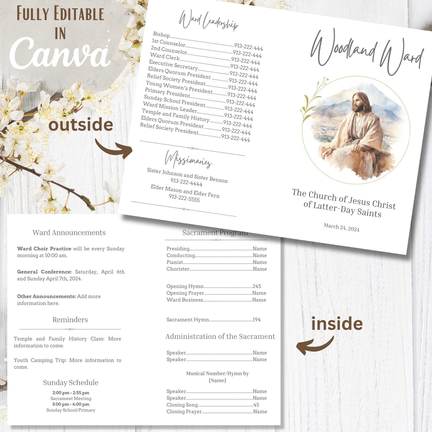 Editable LDS Sacrament Program Template – Printable Canva Church Bulletin – Faith - Based Printable by Digital Kim Designs