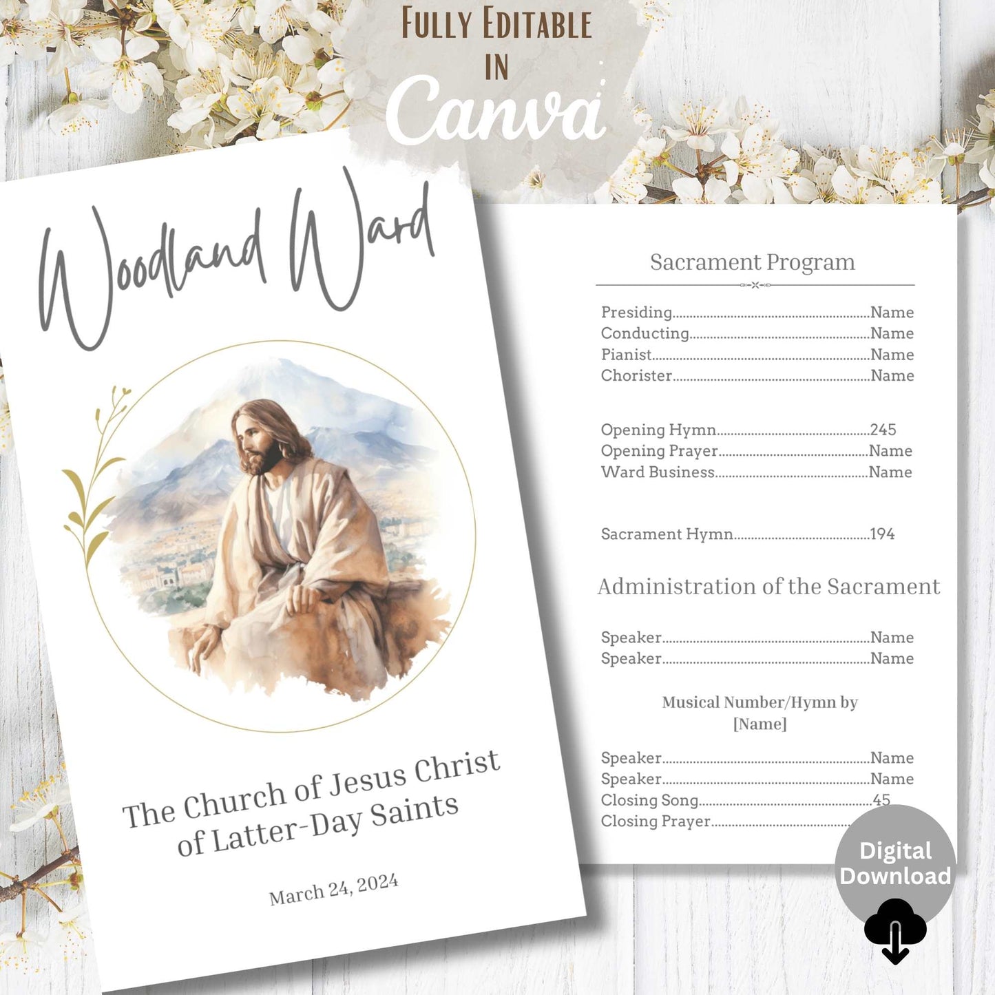 Editable LDS Sacrament Program Template – Printable Canva Church Bulletin – Faith - Based Printable by Digital Kim Designs
