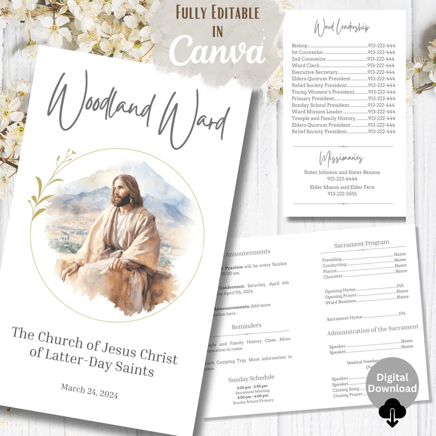 Editable LDS Sacrament Program Template – Printable Canva Church Bulletin – Faith - Based Printable by Digital Kim Designs