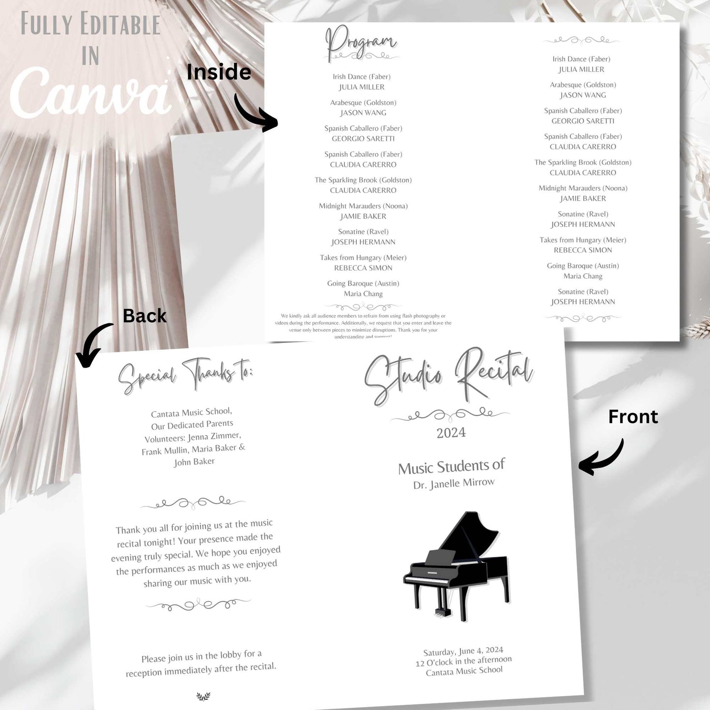 Editable Music Recital Program Template – Printable Piano Recital Program – Canva Invitation + Event Program for Students – Faith - Based Printable by Digital Kim Designs
