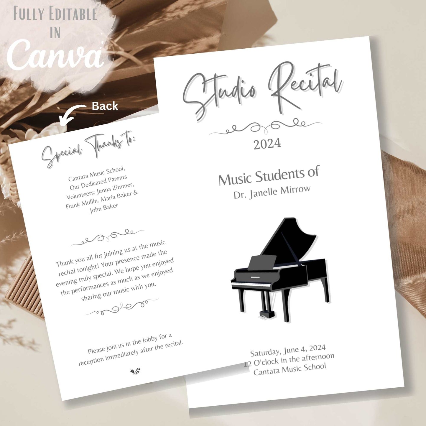 Editable Music Recital Program Template – Printable Piano Recital Program – Canva Invitation + Event Program for Students – Faith - Based Printable by Digital Kim Designs