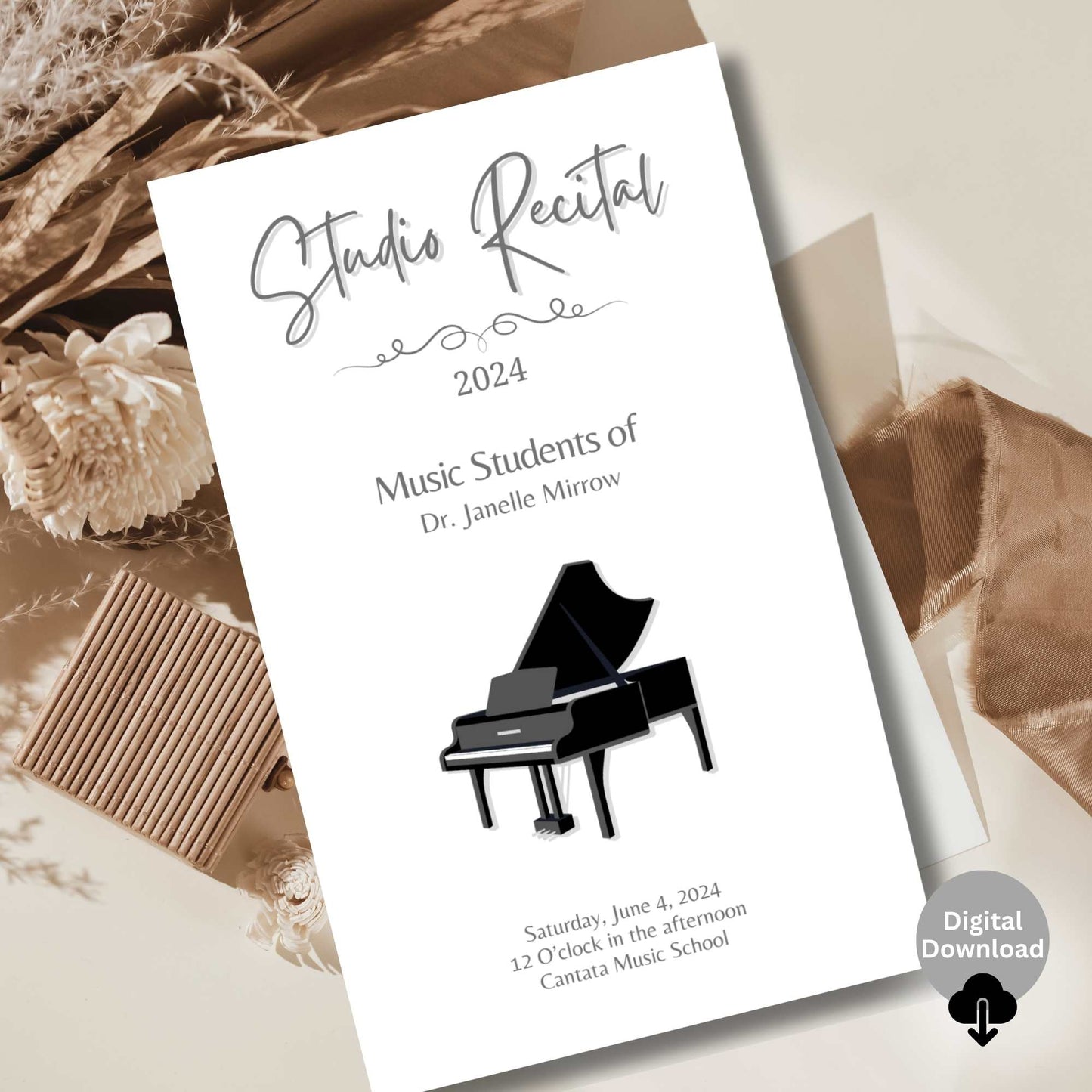 Editable Music Recital Program Template – Printable Piano Recital Program – Canva Invitation + Event Program for Students – Faith - Based Printable by Digital Kim Designs
