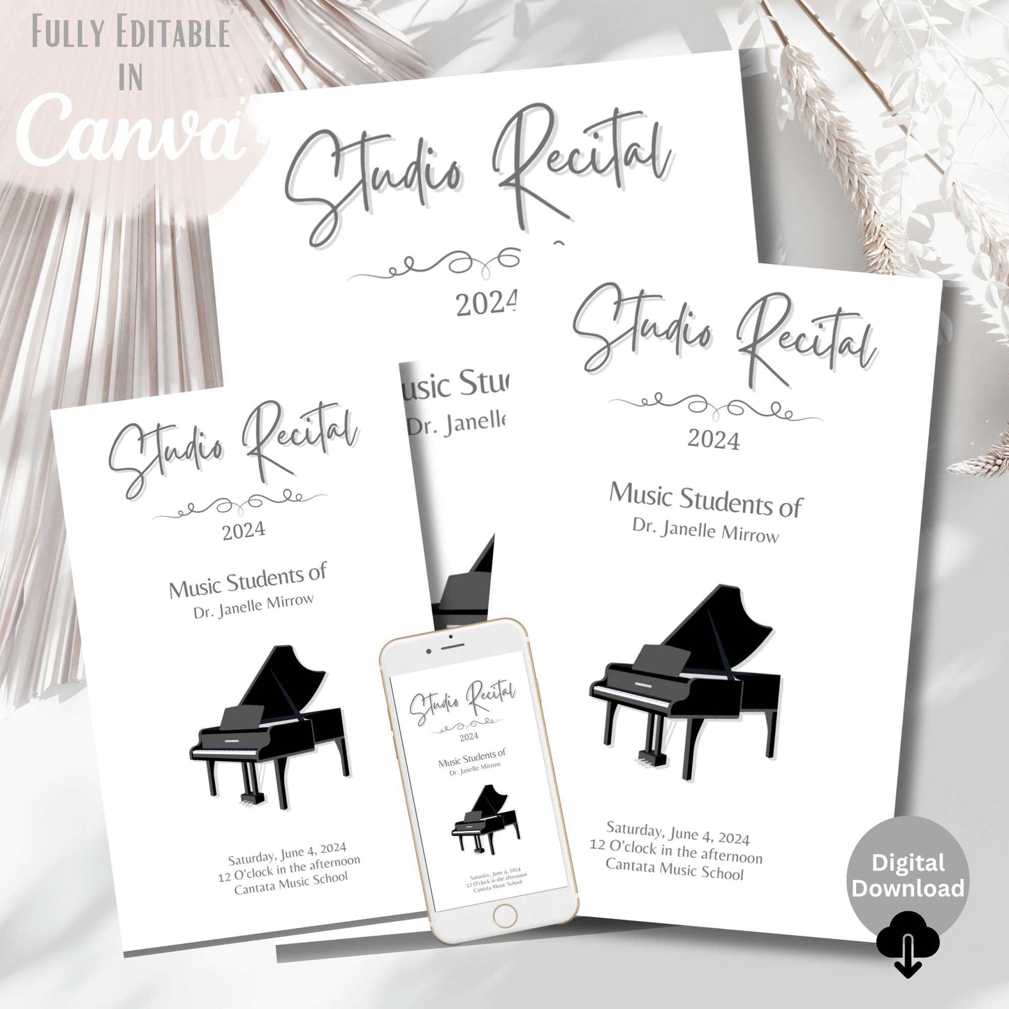 Editable Music Recital Program Template – Printable Piano Recital Program – Canva Invitation + Event Program for Students – Faith - Based Printable by Digital Kim Designs