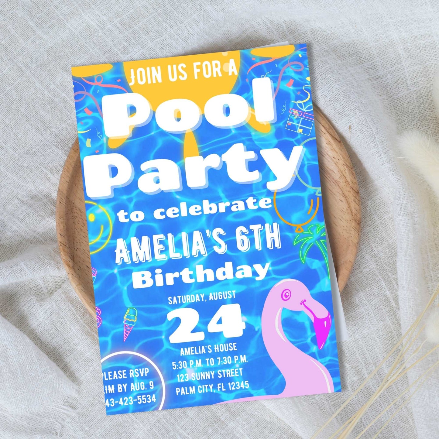 Editable Pool Party Birthday Invitation | Canva Template | Instant Download – Faith - Based Printable by Digital Kim Designs