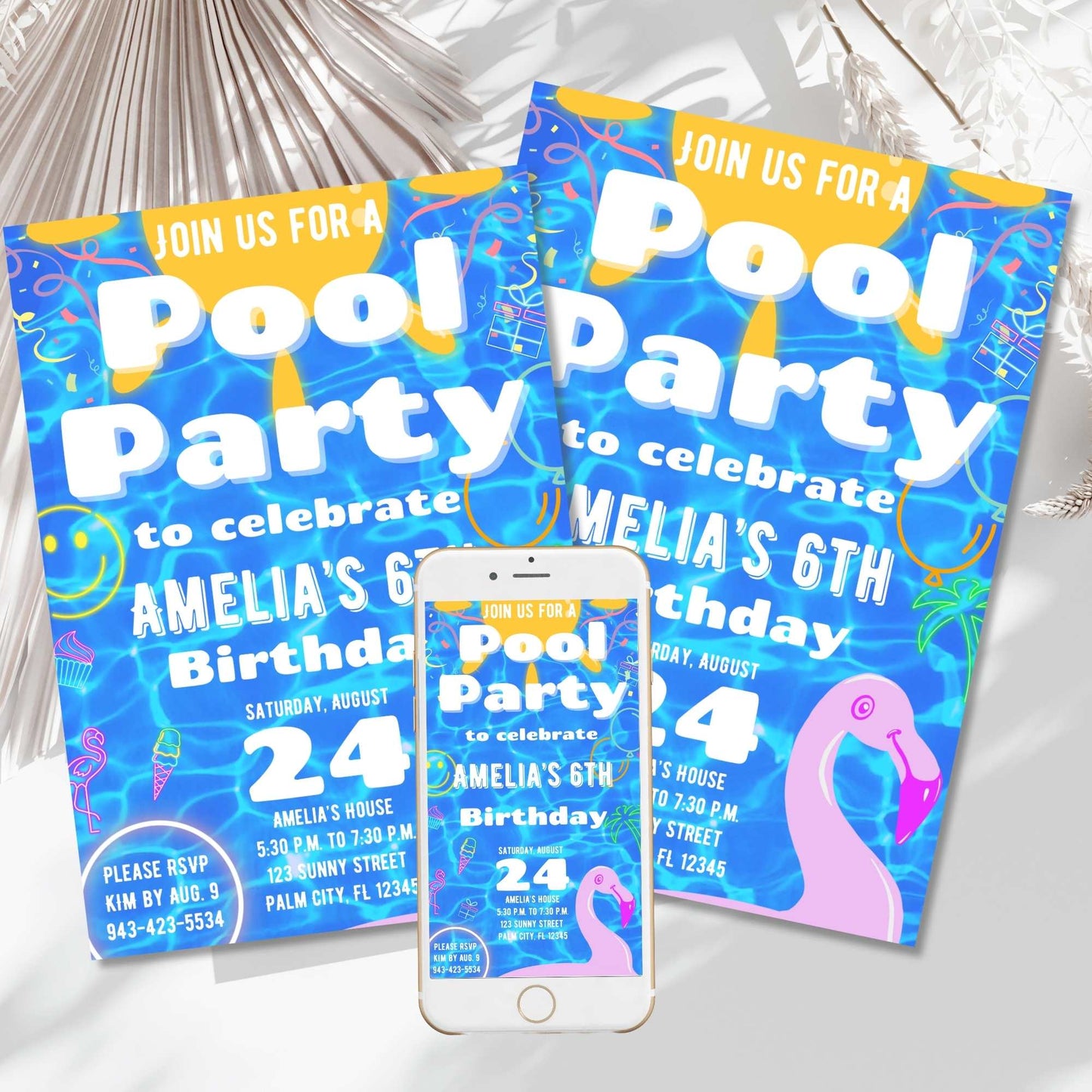 Editable Pool Party Birthday Invitation | Canva Template | Instant Download – Faith - Based Printable by Digital Kim Designs