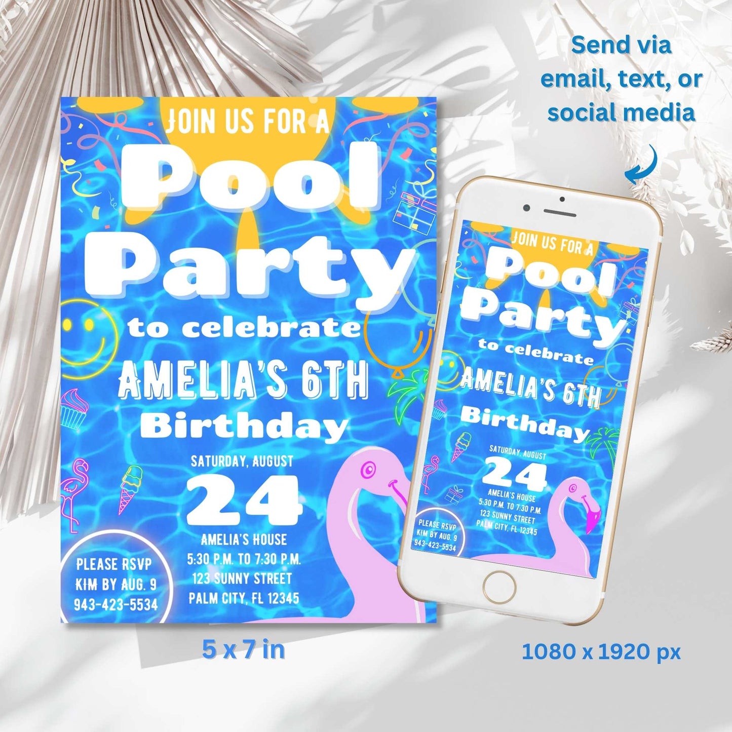 Editable Pool Party Birthday Invitation | Canva Template | Instant Download – Faith - Based Printable by Digital Kim Designs