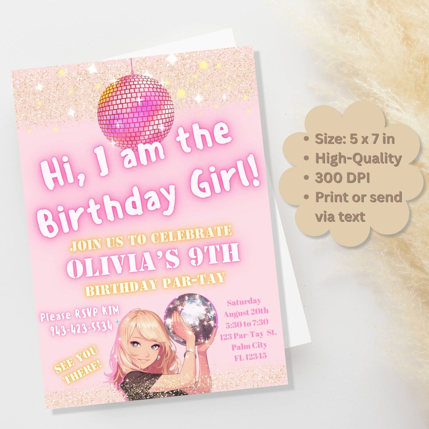 Editable Pop Star Birthday Invitation – “I Am the Birthday Girl” Canva Template for Tween Girls – Faith - Based Printable by Digital Kim Designs