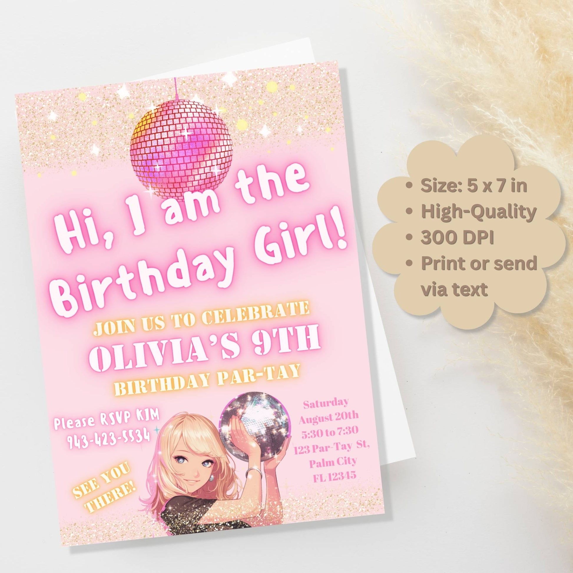Editable Pop Star Birthday Invitation – “I Am the Birthday Girl” Canva Template for Tween Girls – Faith - Based Printable by Digital Kim Designs