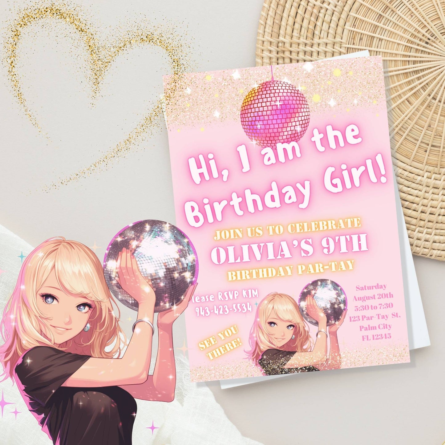 Editable Pop Star Birthday Invitation – “I Am the Birthday Girl” Canva Template for Tween Girls – Faith - Based Printable by Digital Kim Designs