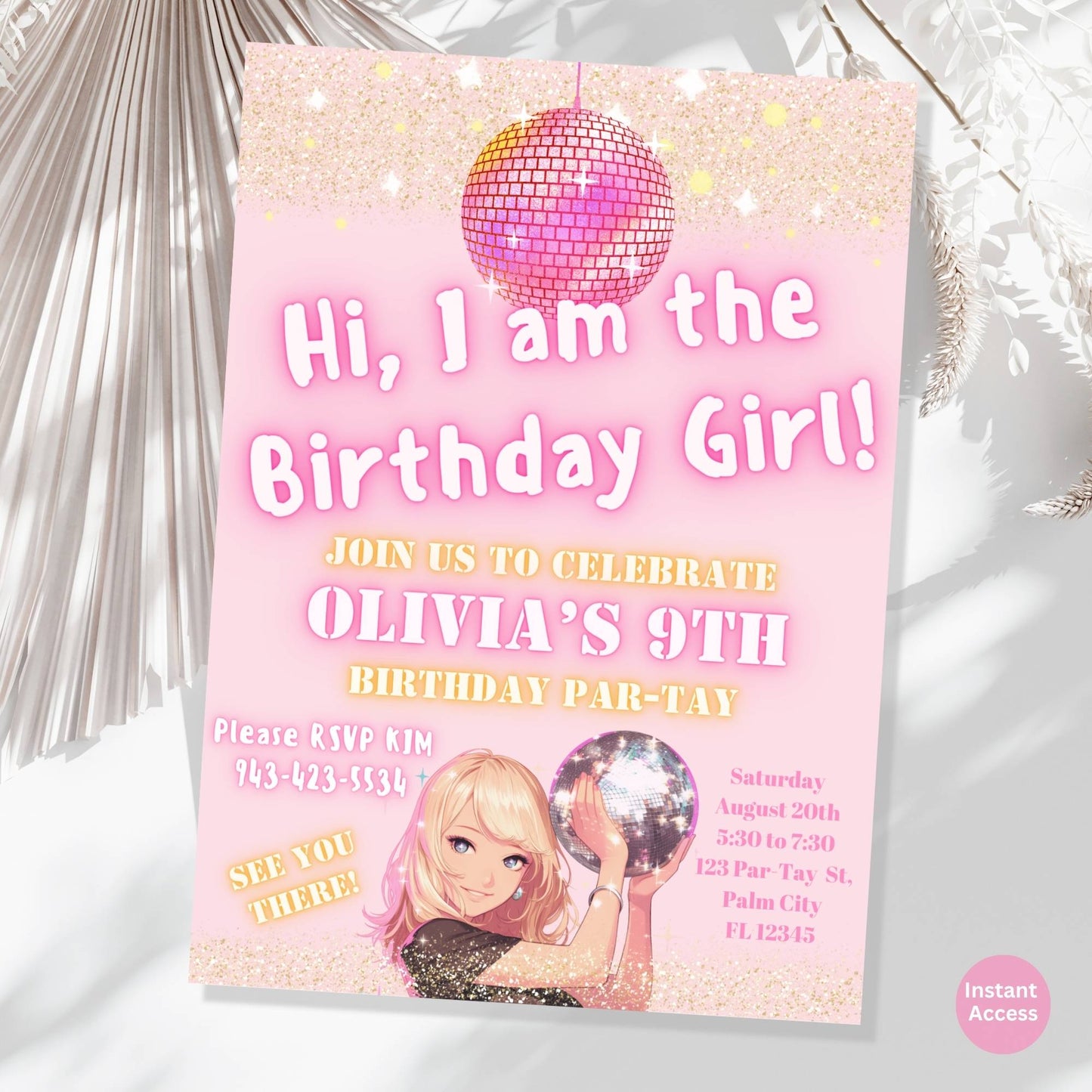 Editable Pop Star Birthday Invitation – “I Am the Birthday Girl” Canva Template for Tween Girls – Faith - Based Printable by Digital Kim Designs