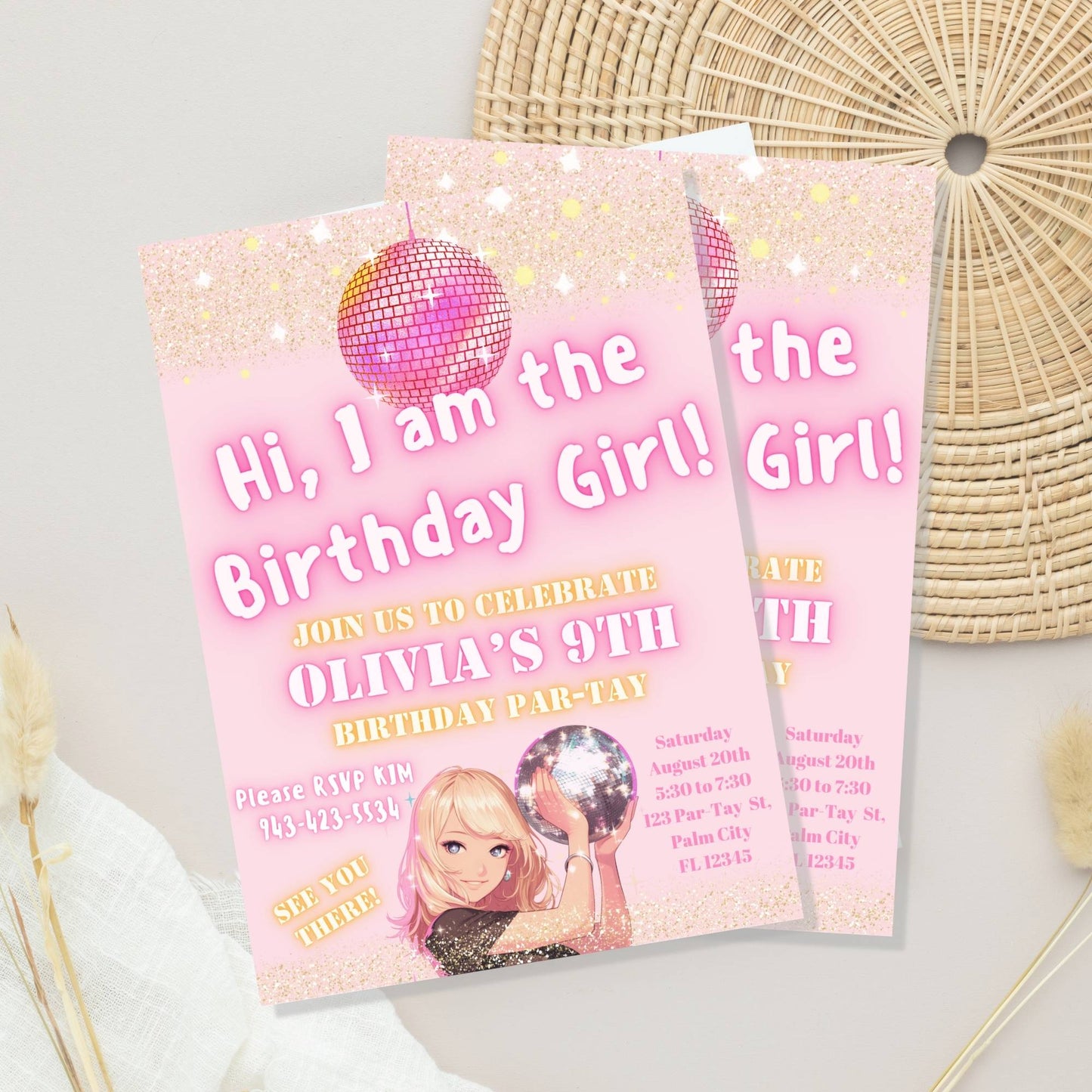 Editable Pop Star Birthday Invitation – “I Am the Birthday Girl” Canva Template for Tween Girls – Faith - Based Printable by Digital Kim Designs