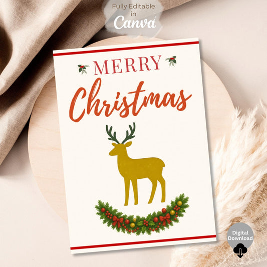 Editable Reindeer Christmas Card Template | Modern Holiday Canva Design (Digital Download) – Digital Printable by Digital Kim Designs