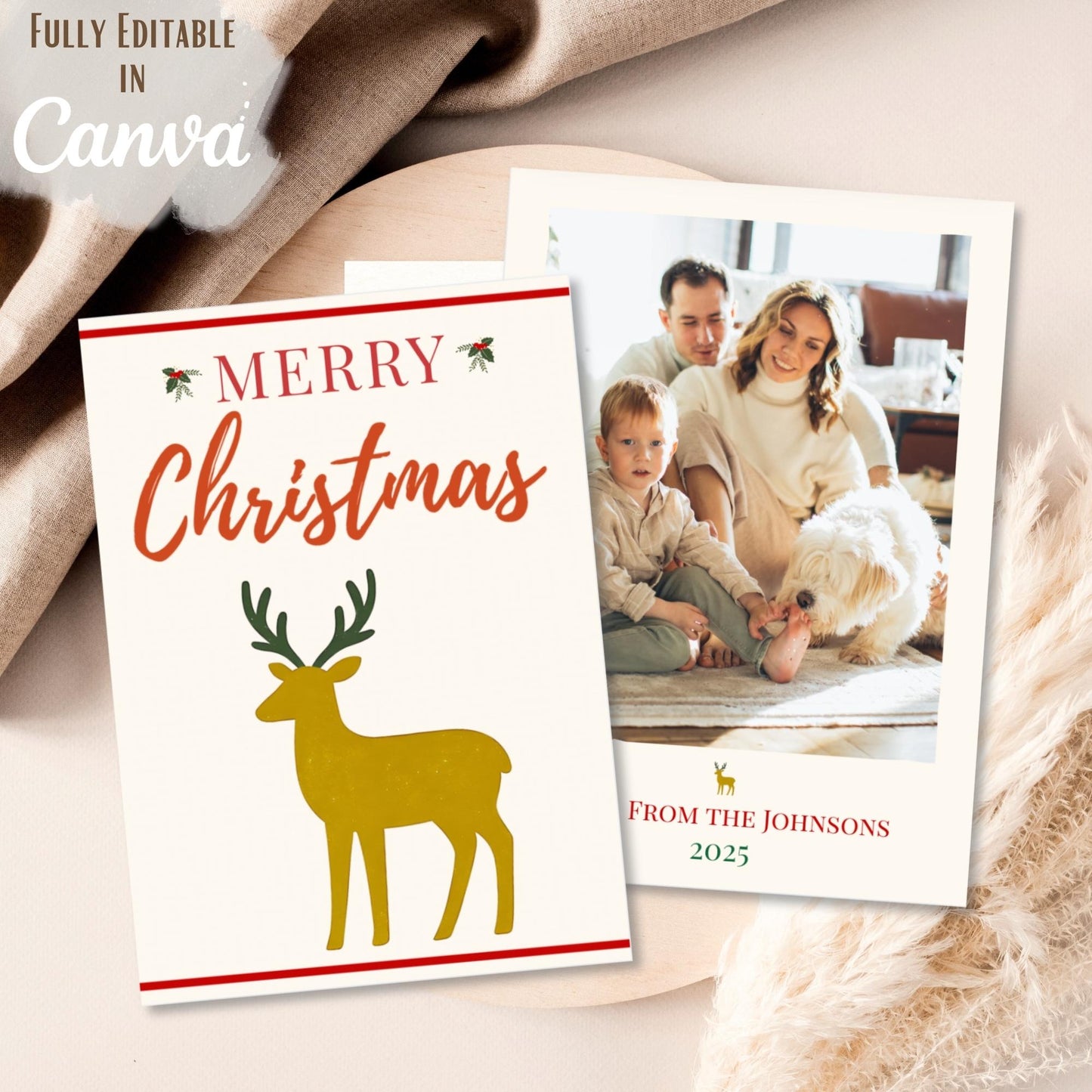 Editable Reindeer Christmas Card Template | Modern Holiday Canva Design (Digital Download) – Digital Printable by Digital Kim Designs