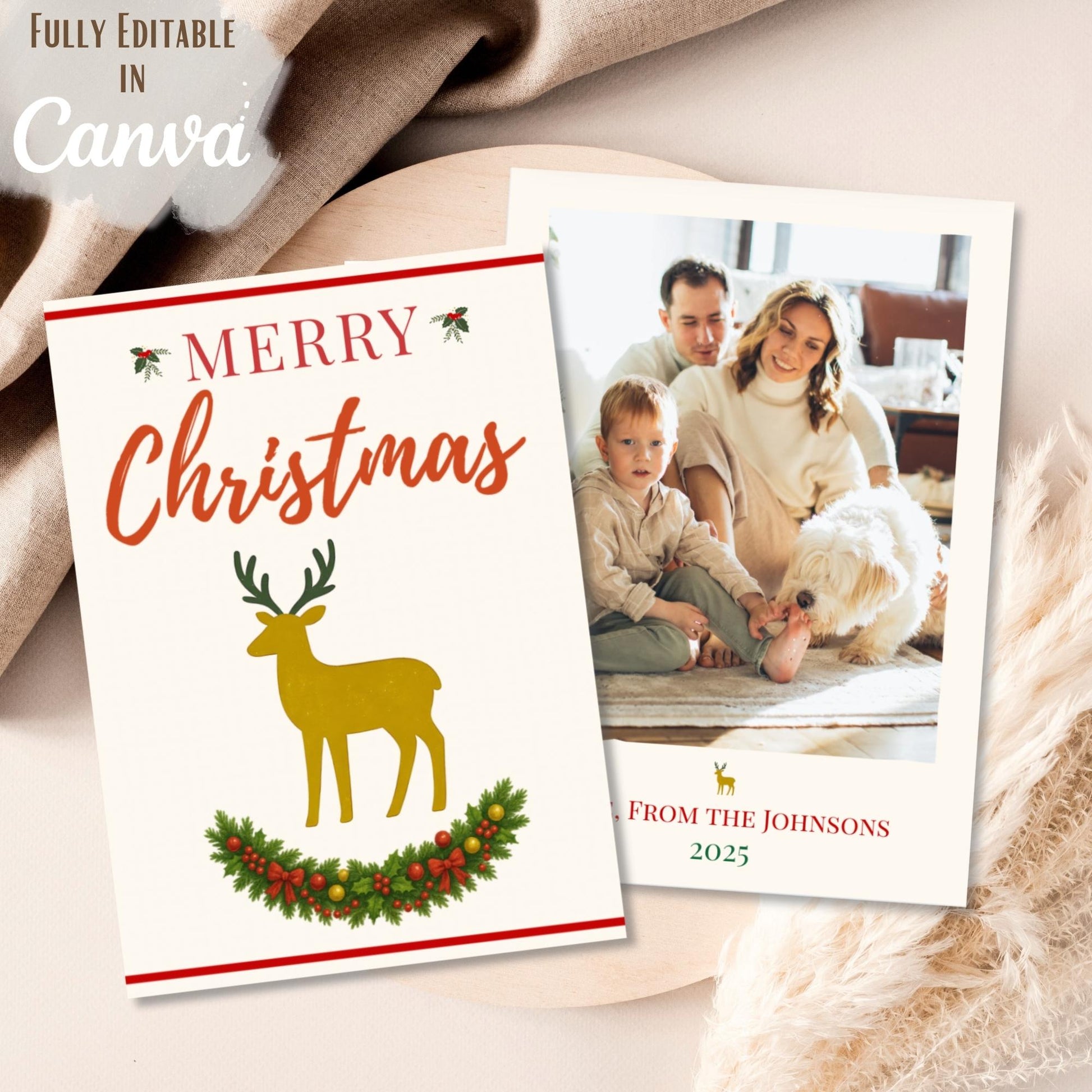 Editable Reindeer Christmas Card Template | Modern Holiday Canva Design (Digital Download) – Digital Printable by Digital Kim Designs
