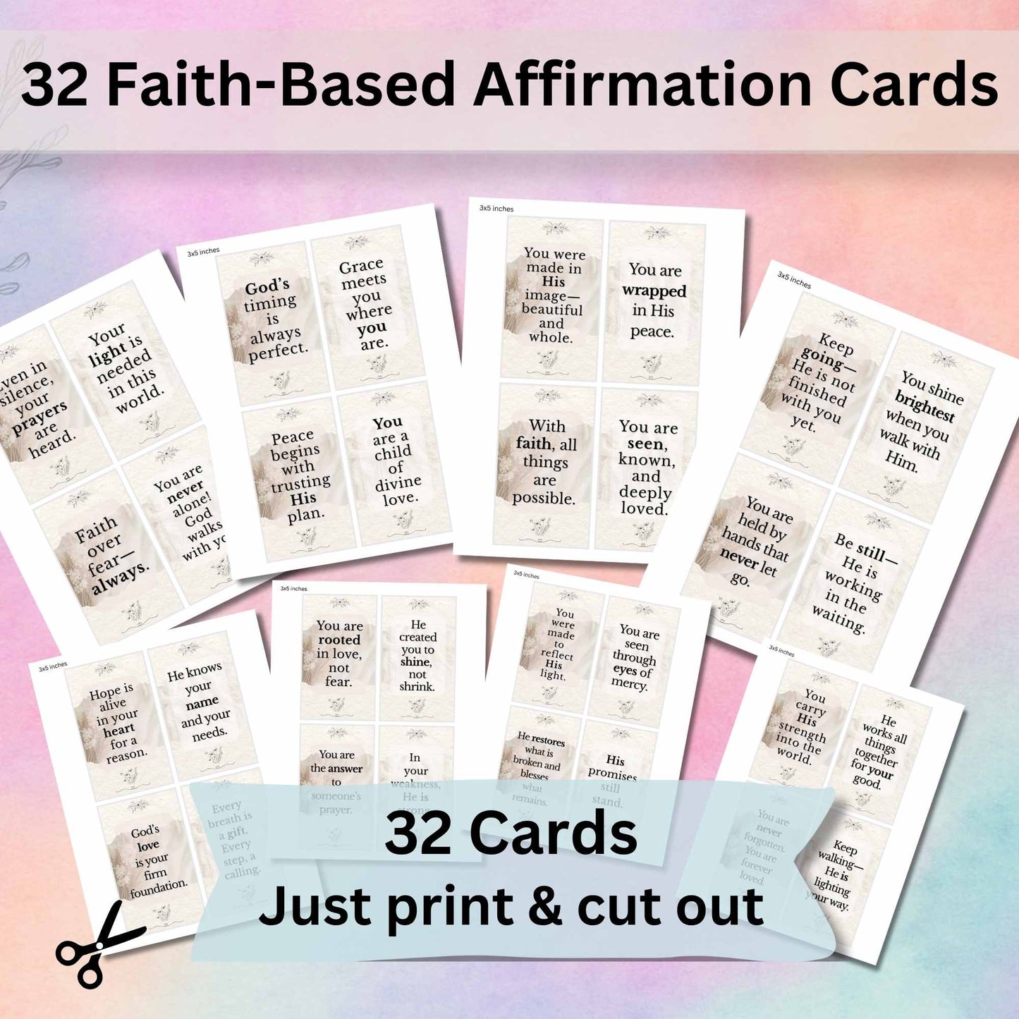 Faith - Based Affirmation Cards – 32 Printable Christian Quotes for Encouragement – Faith - Based Printable by Digital Kim Designs