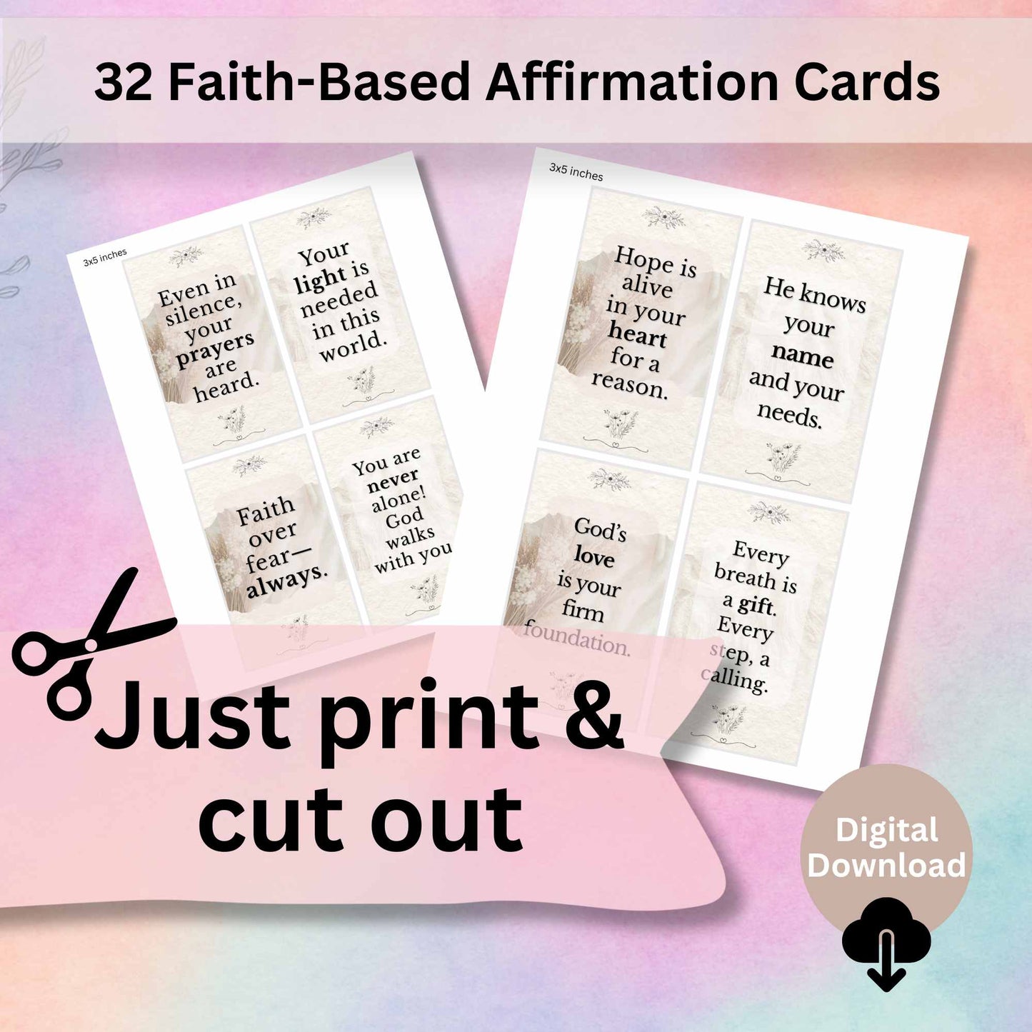 Faith - Based Affirmation Cards – 32 Printable Christian Quotes for Encouragement – Faith - Based Printable by Digital Kim Designs